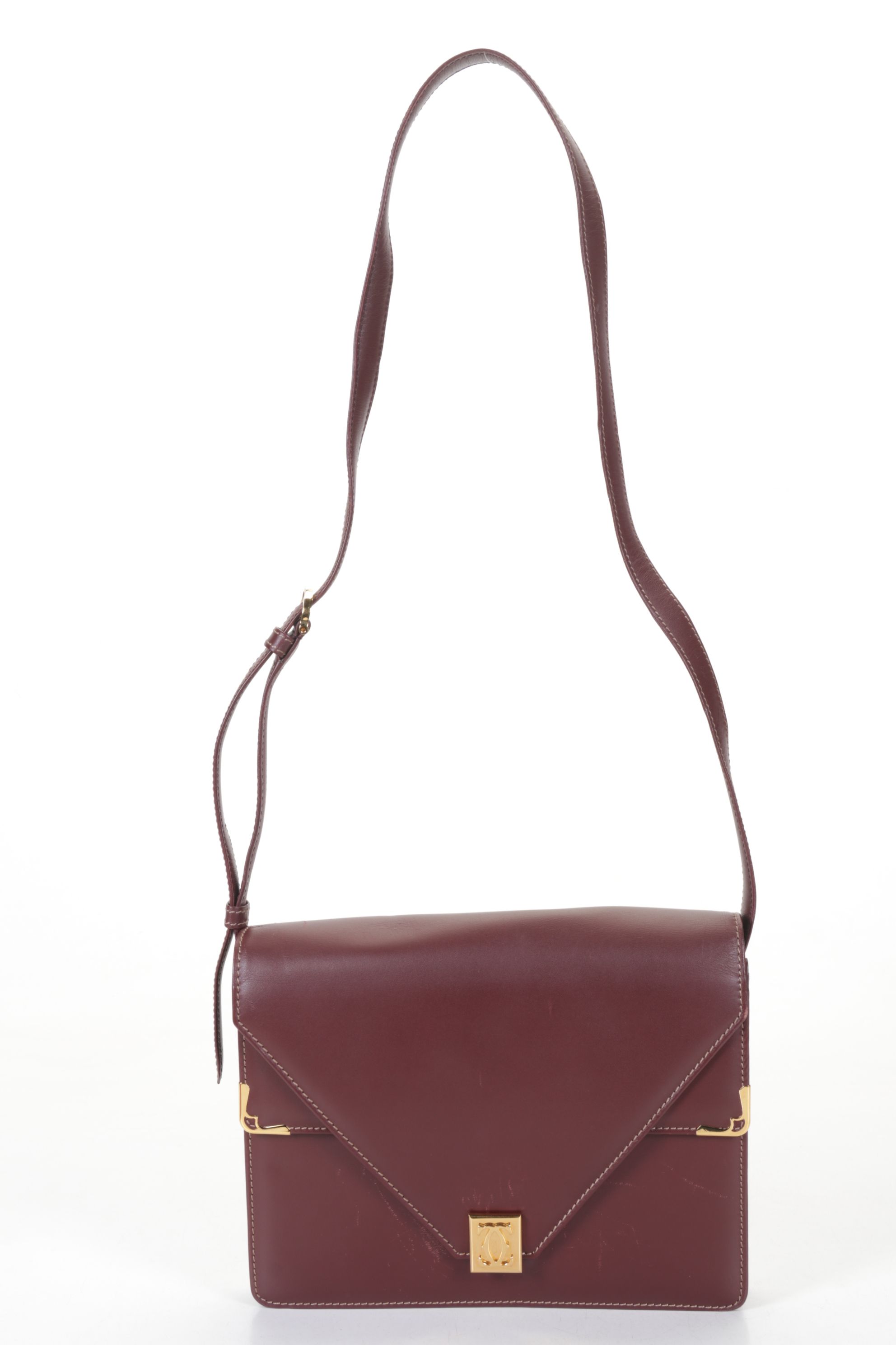 Cartier Must de Cartier Burgundy Leather Envelope Flap Shoulder Bag