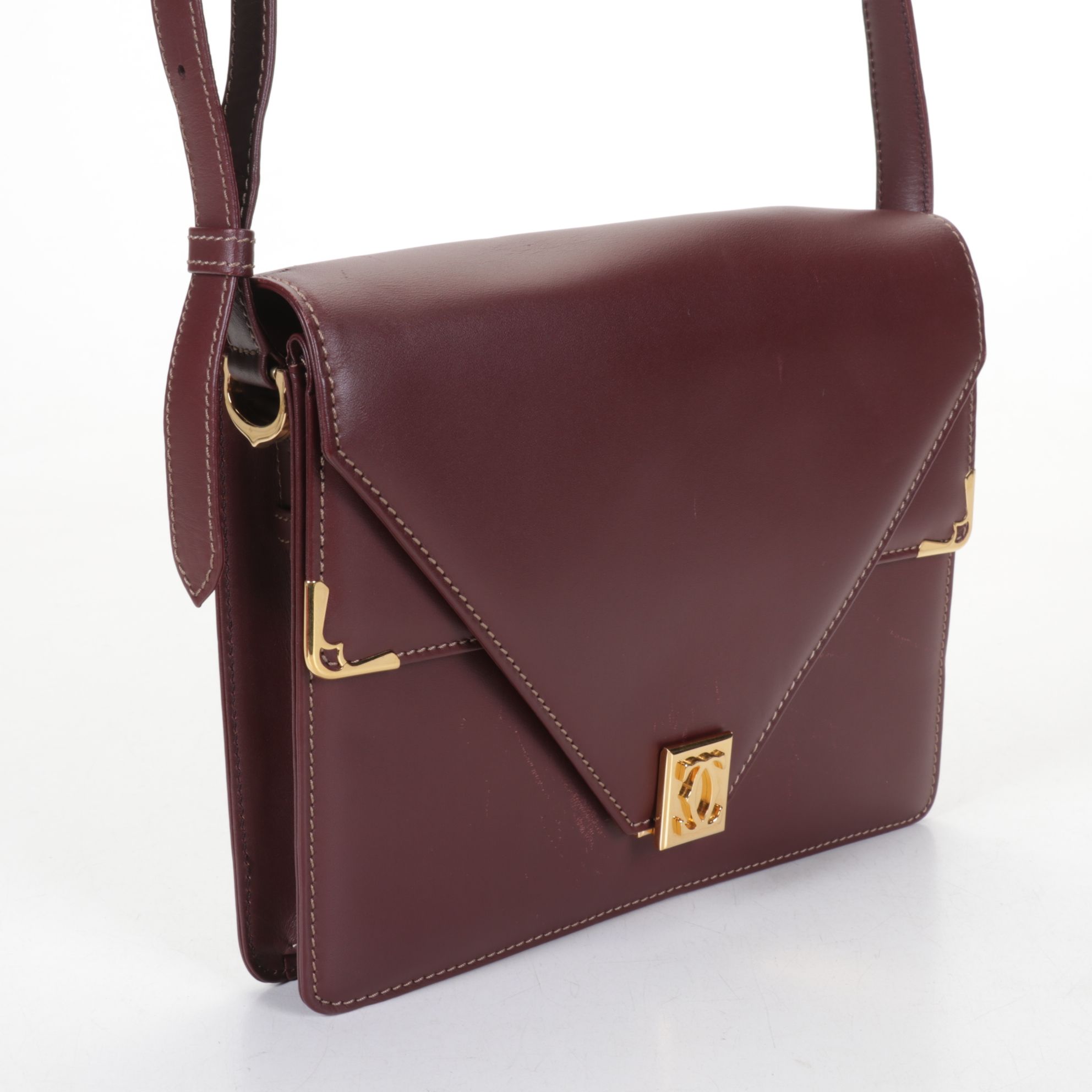 Cartier Must de Cartier Burgundy Leather Envelope Flap Shoulder Bag