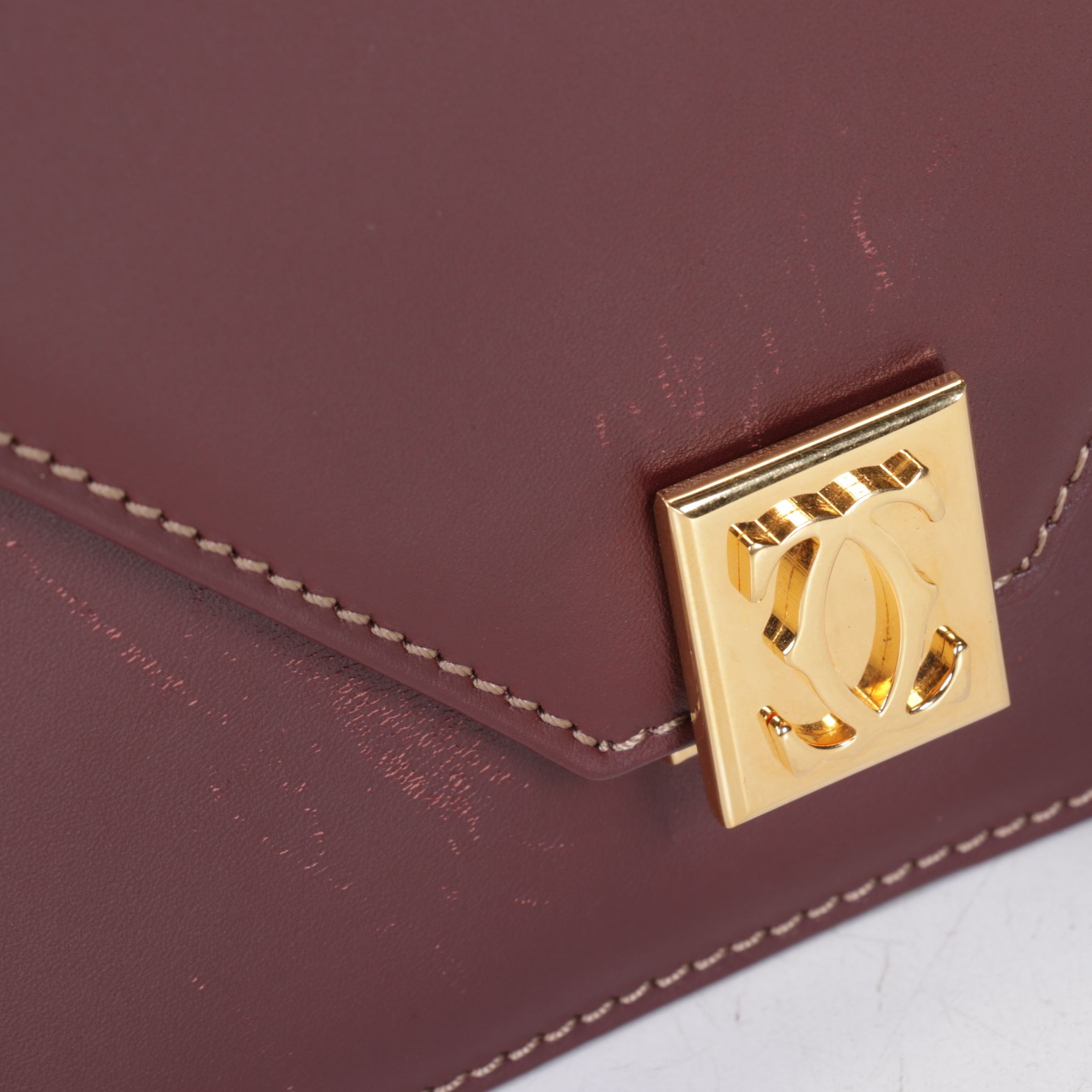 Cartier Must de Cartier Burgundy Leather Envelope Flap Shoulder Bag