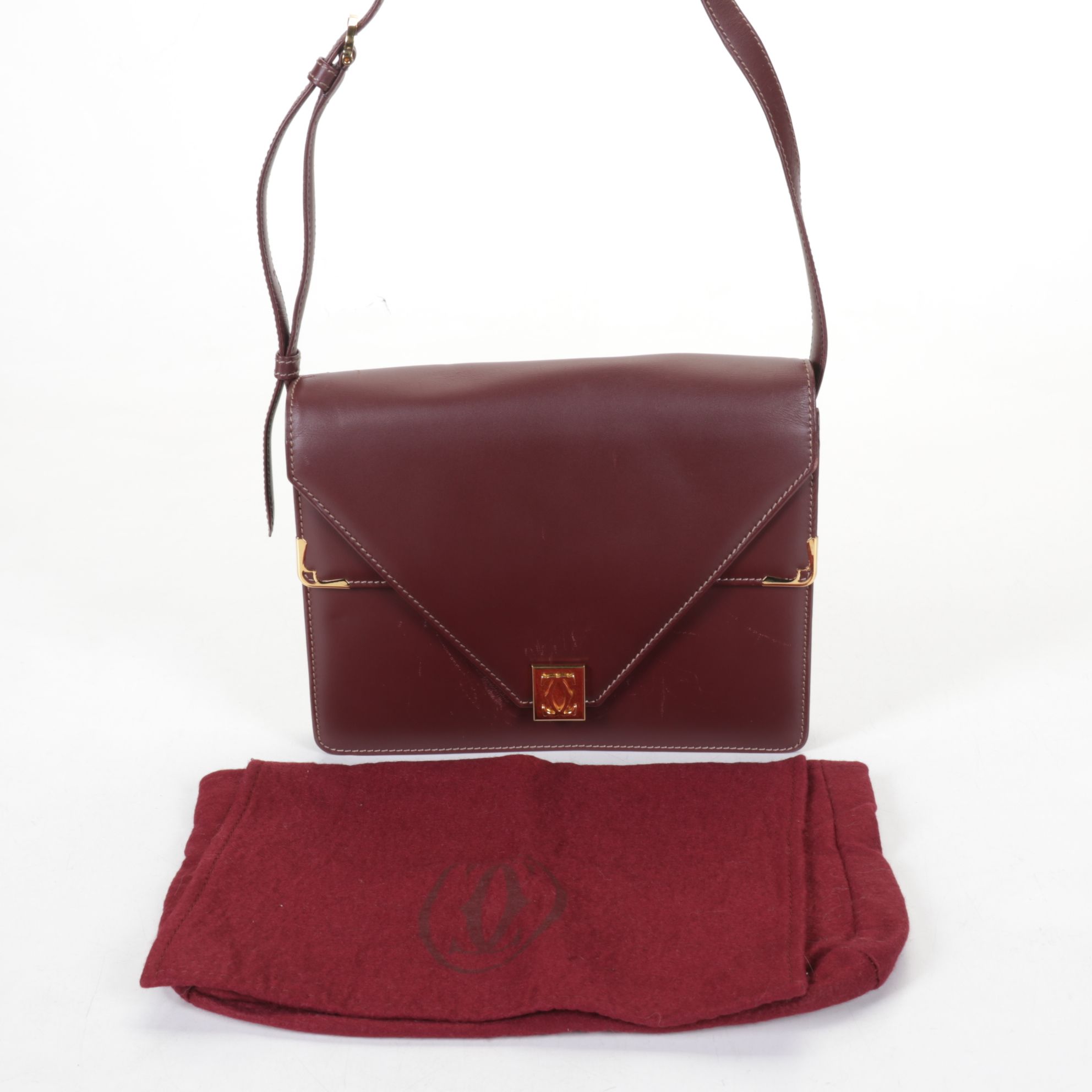 Cartier Must de Cartier Burgundy Leather Envelope Flap Shoulder Bag