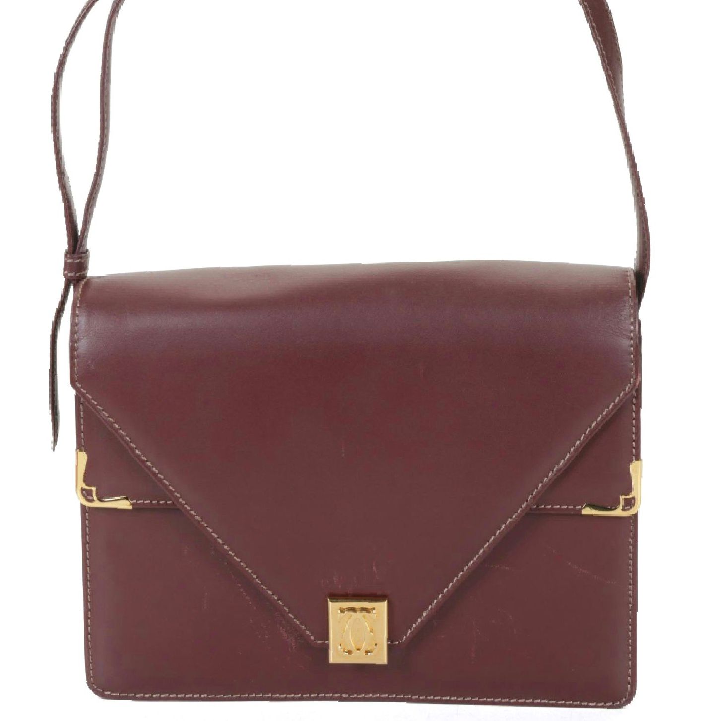 Cartier Must de Cartier Burgundy Leather Envelope Flap Shoulder Bag
