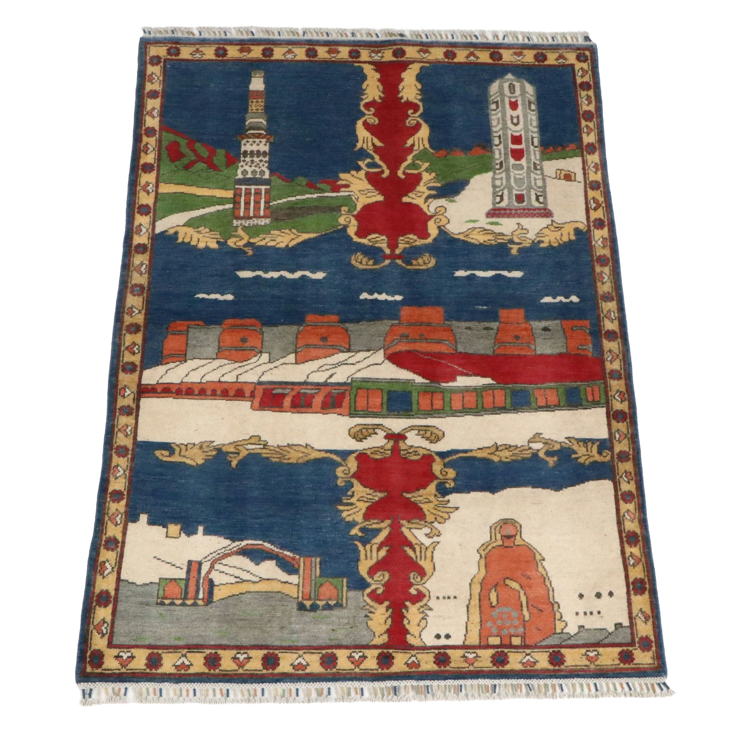 4' x 6'1 Hand-Knotted Afghan Pictorial Area Rug