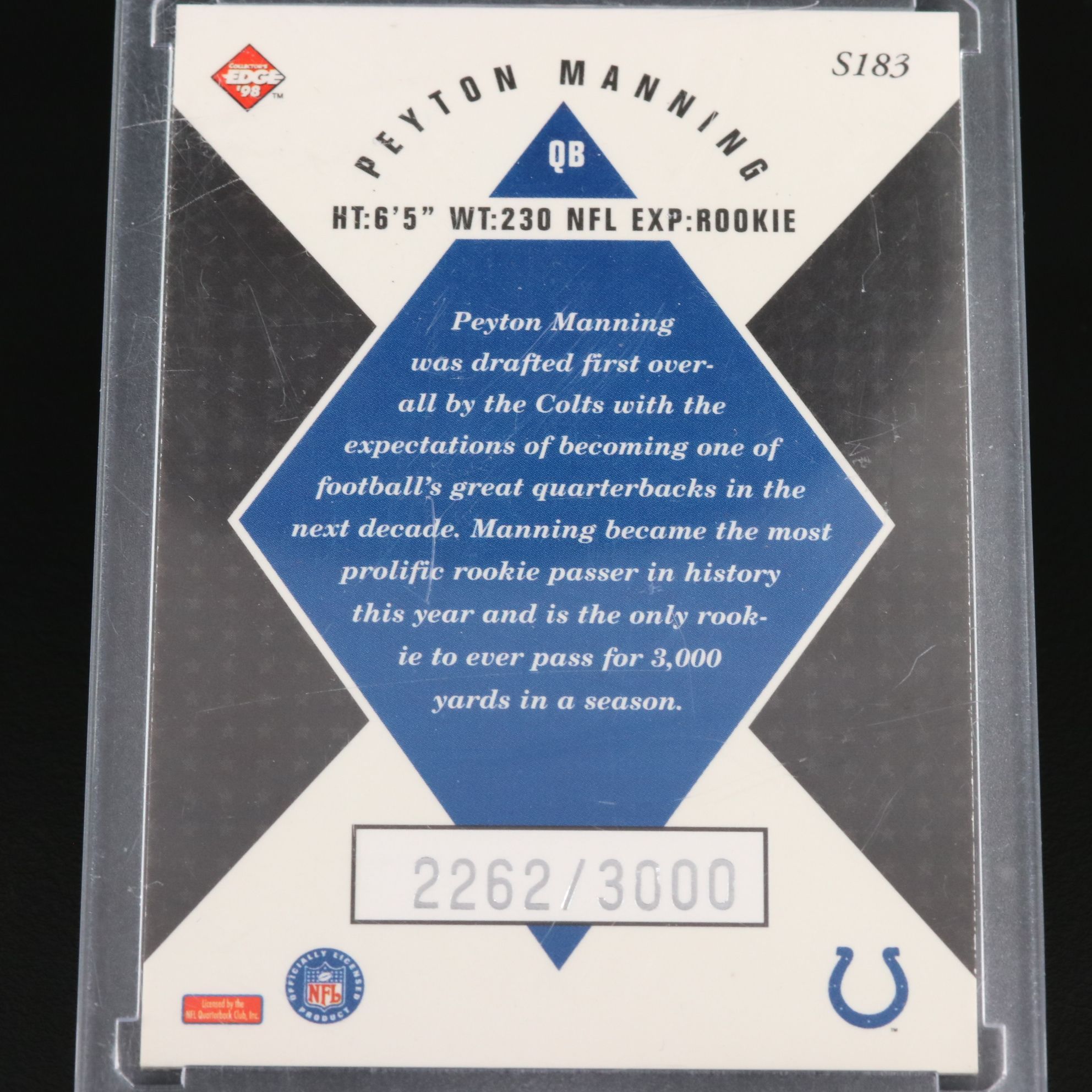 1998 Collector’s Edge Masters Peyton Manning Rookie Card No. 2262/3000