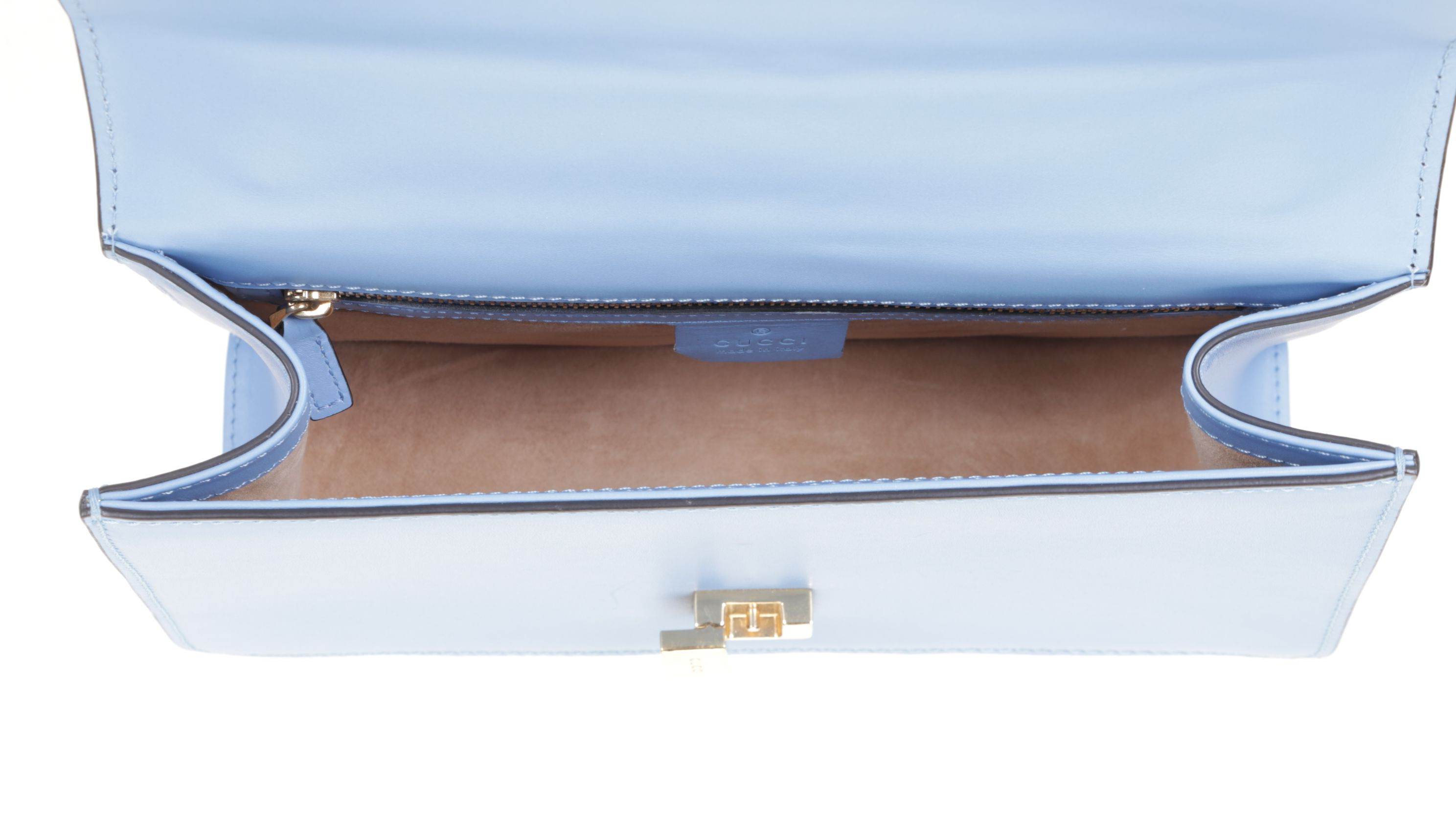 Gucci Medium Sylvie Shoulder Bag in Web Striped Blue Calfskin Leather