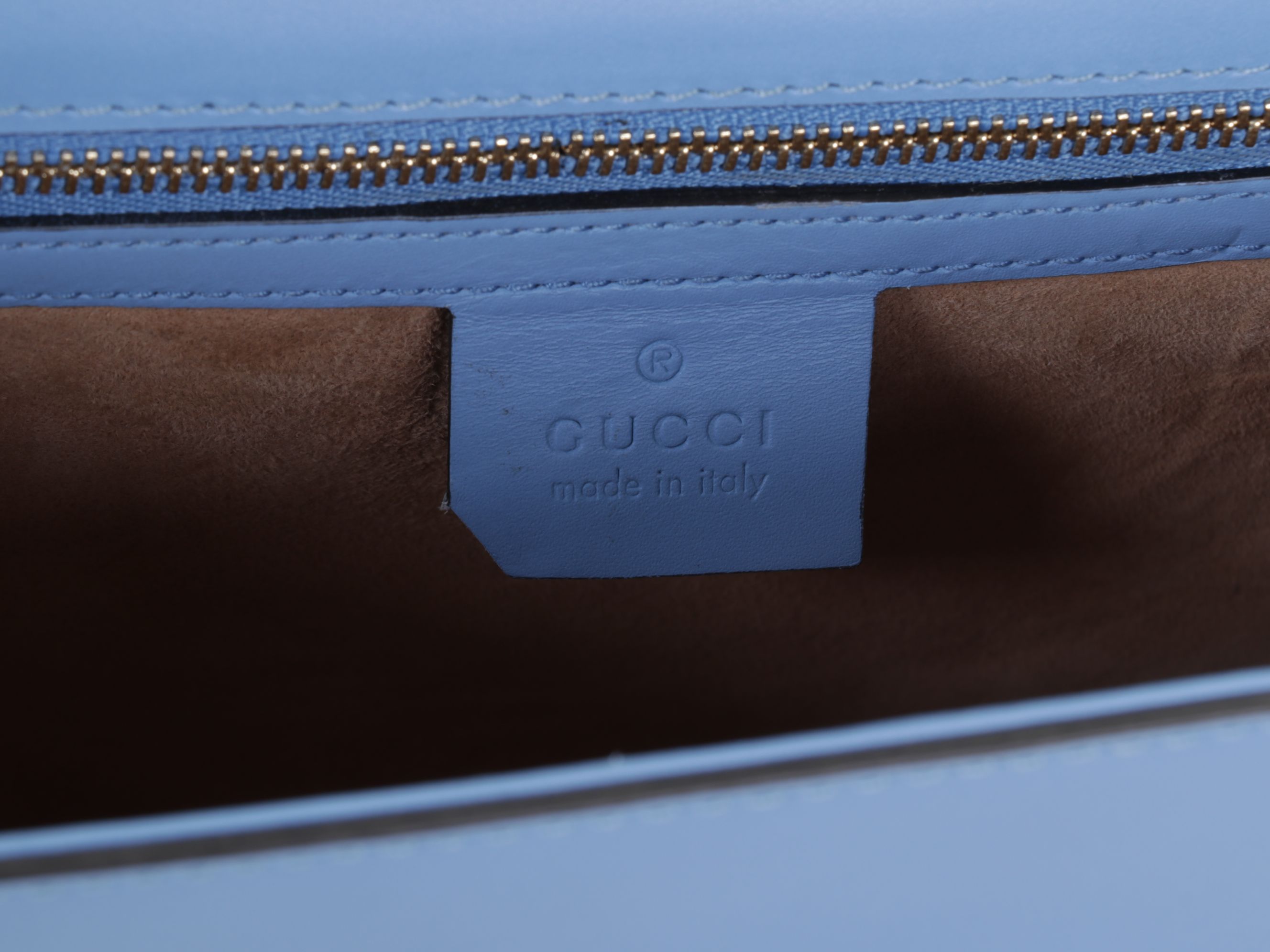 Gucci Medium Sylvie Shoulder Bag in Web Striped Blue Calfskin Leather