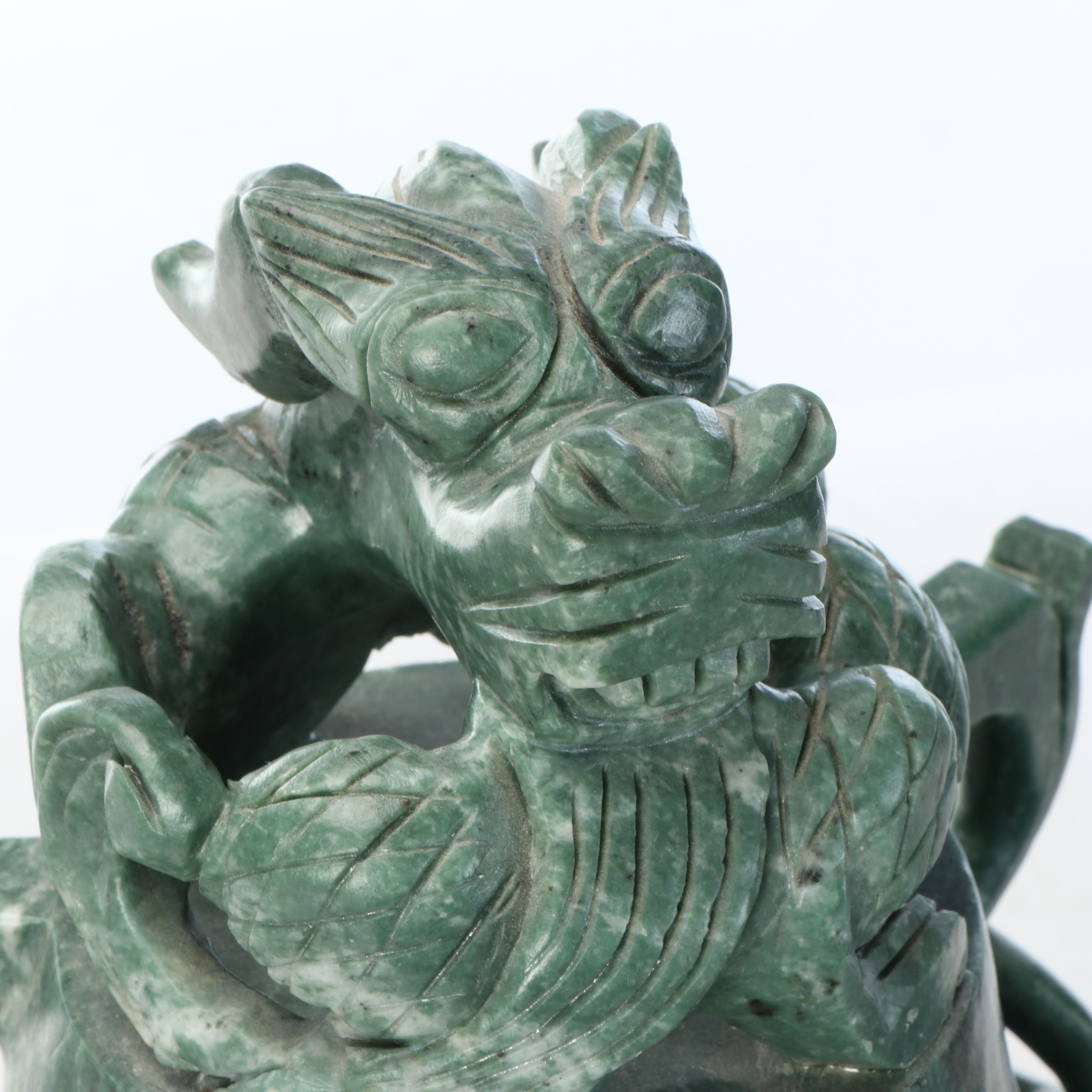 Colossal Chinese Carved Green Marble Censer with Dragon Finial