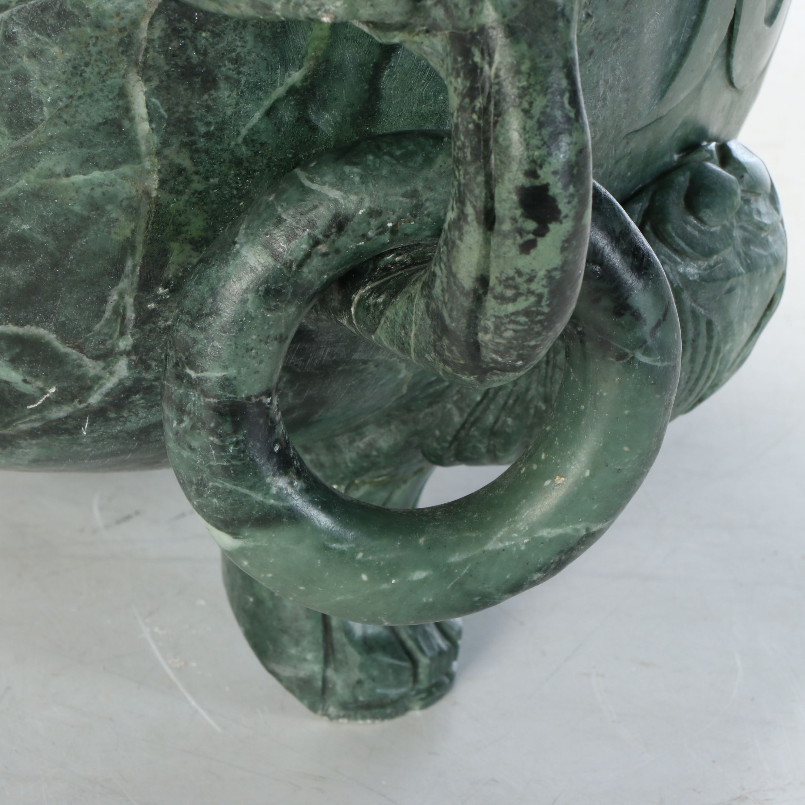 Colossal Chinese Carved Green Marble Censer with Dragon Finial