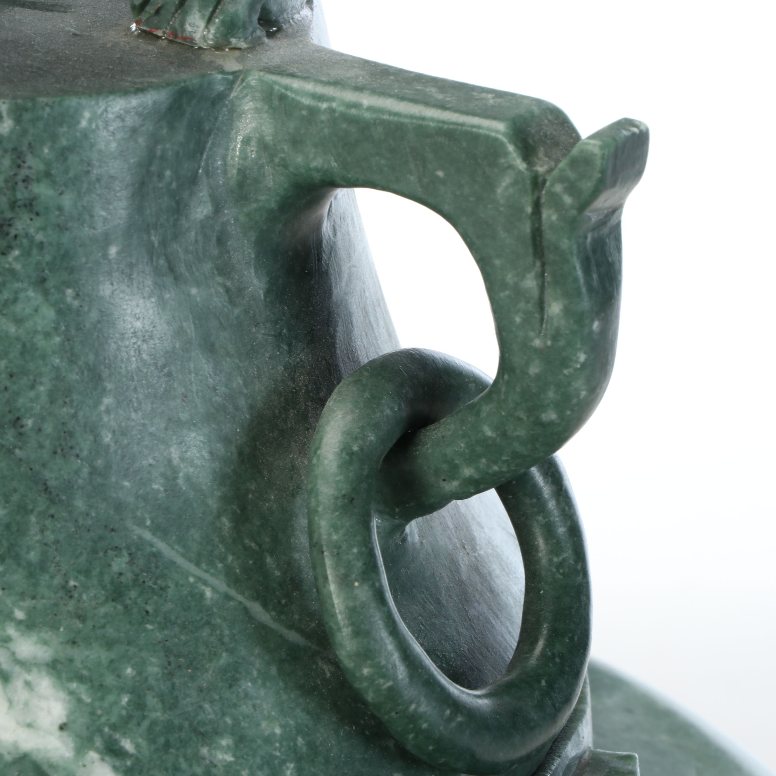 Colossal Chinese Carved Green Marble Censer with Dragon Finial