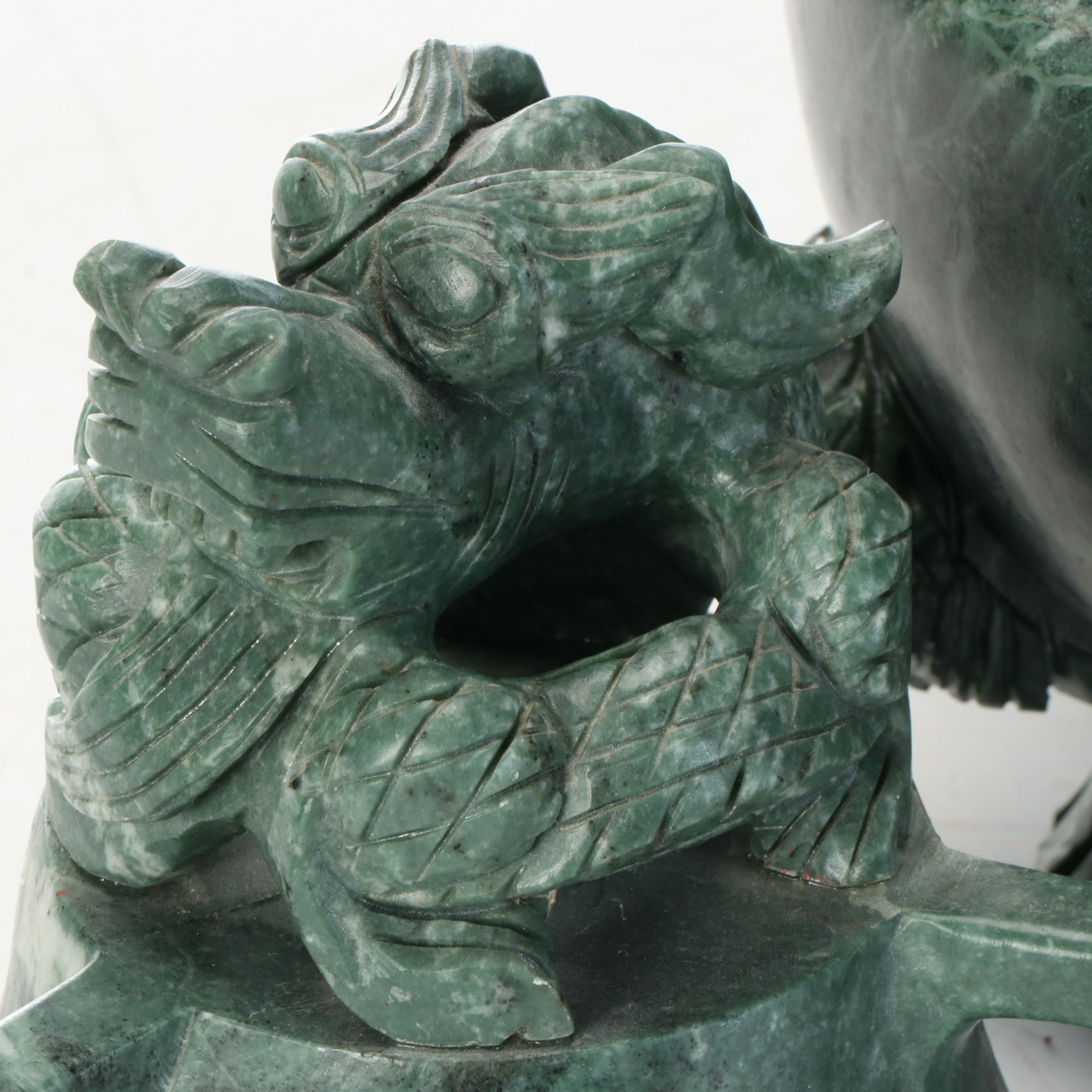 Colossal Chinese Carved Green Marble Censer with Dragon Finial
