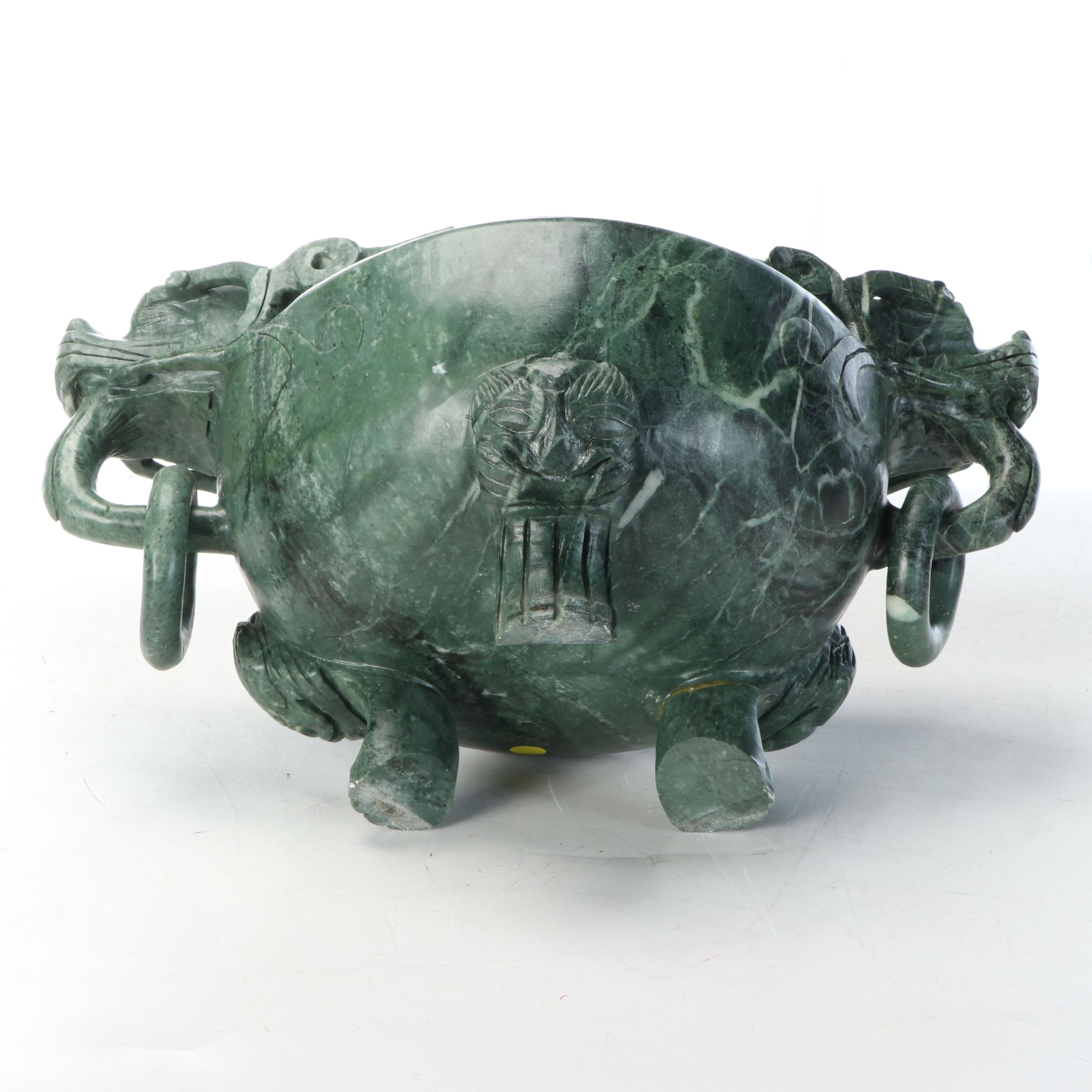 Colossal Chinese Carved Green Marble Censer with Dragon Finial