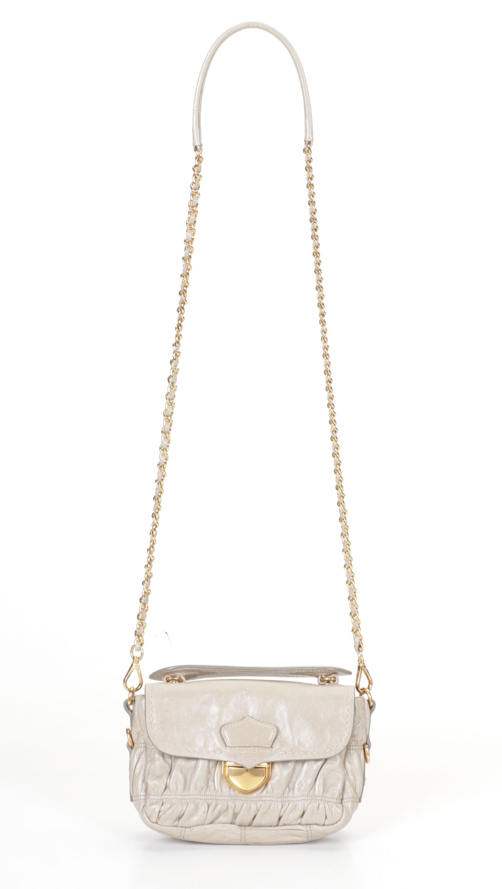 Prada Ruched Two-Way Mini Bag in Pomice Vitello Shine Leather