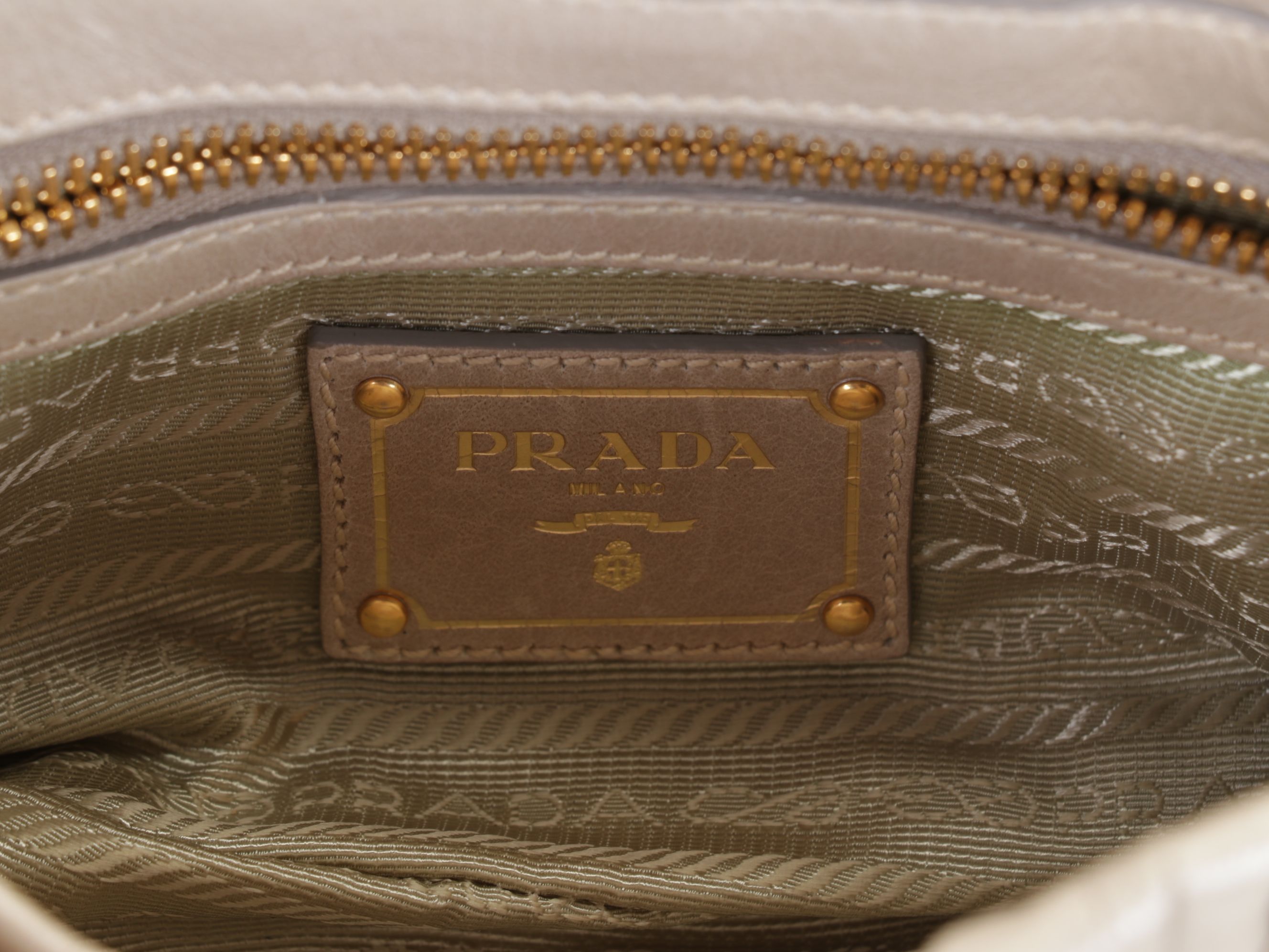 Prada Ruched Two-Way Mini Bag in Pomice Vitello Shine Leather