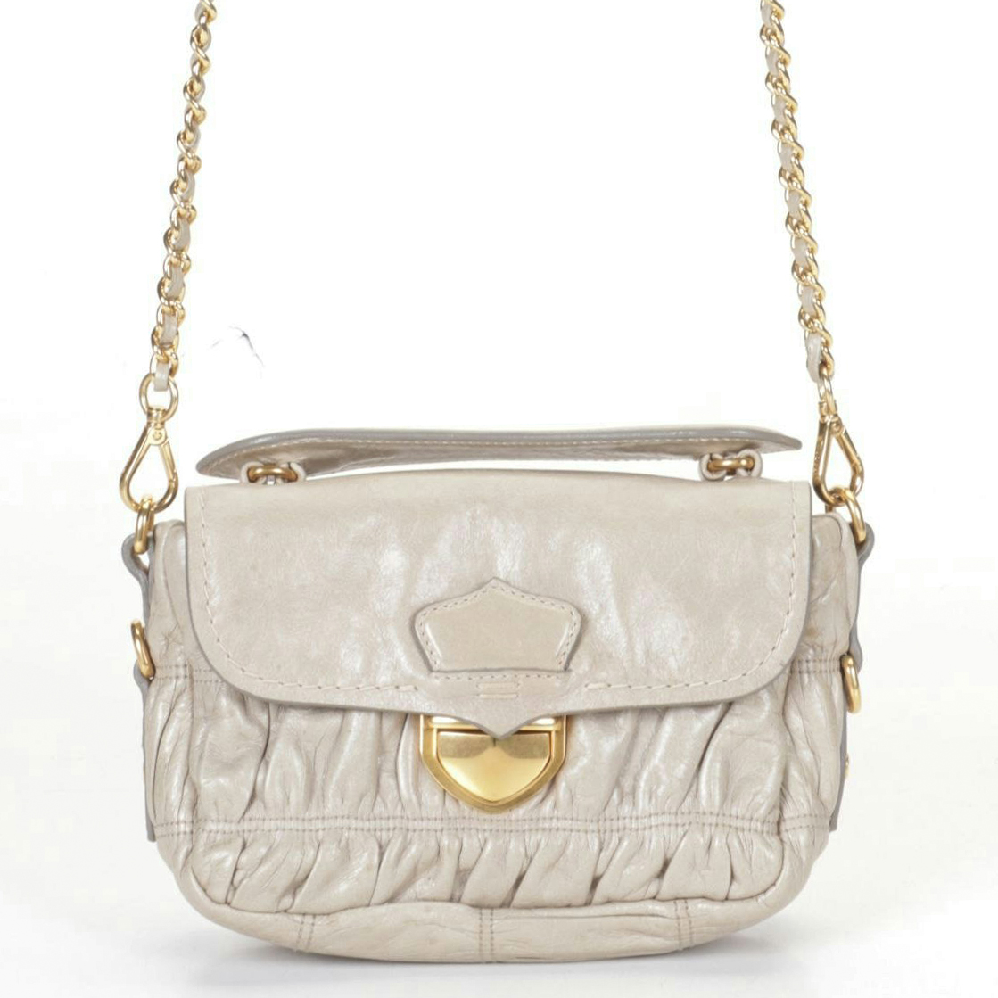 Prada Ruched Two-Way Mini Bag in Pomice Vitello Shine Leather