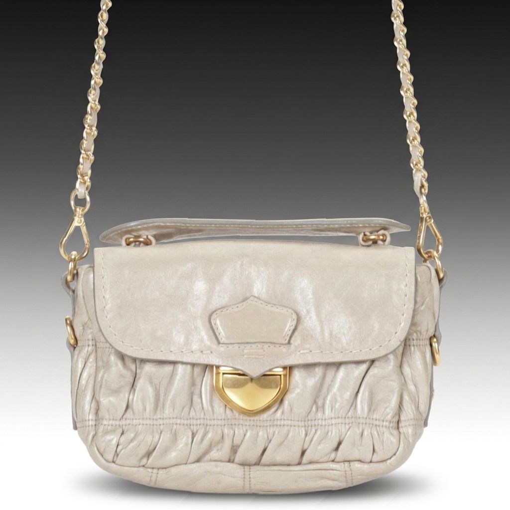 Prada Ruched Two-Way Mini Bag in Pomice Vitello Shine Leather