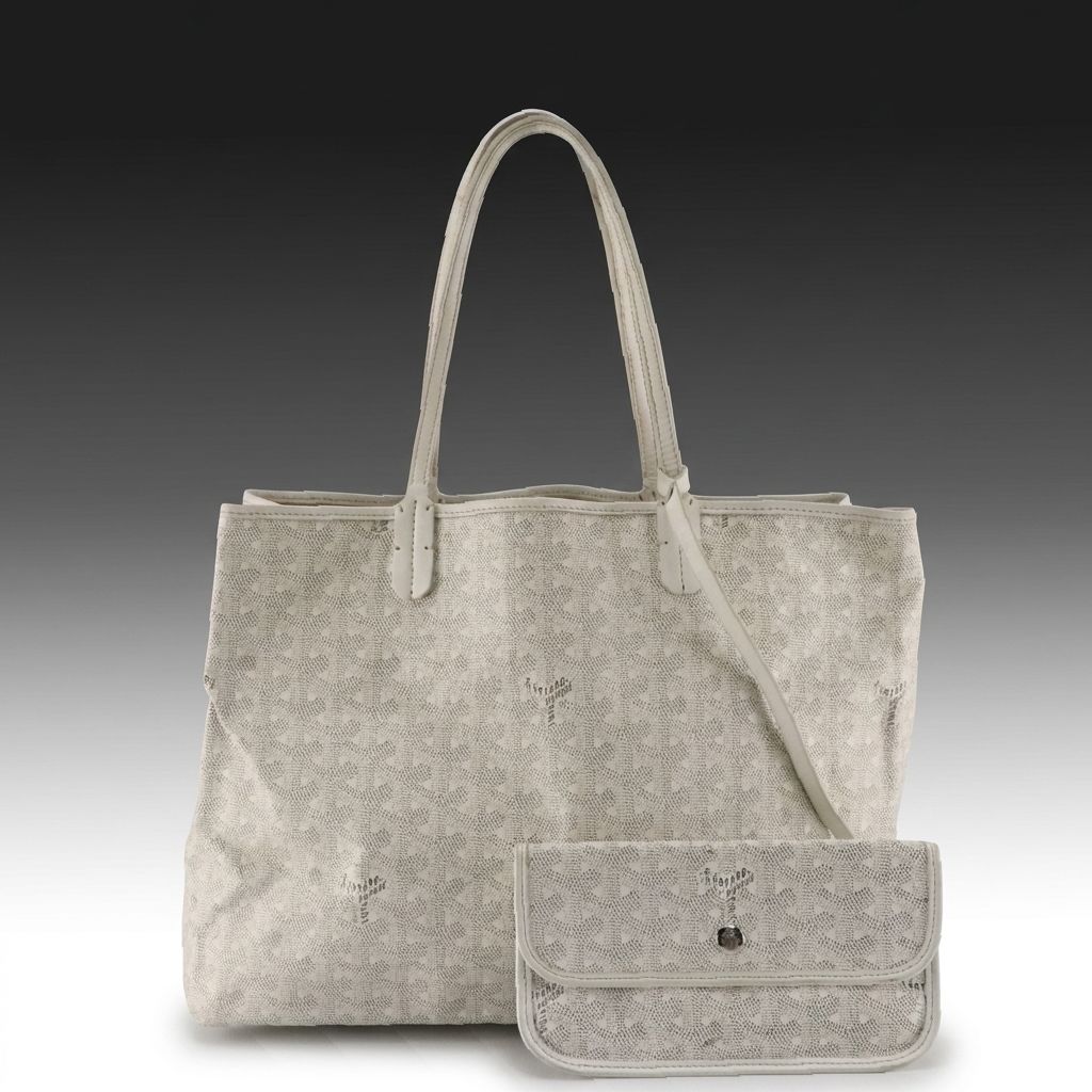 Goyard Saint Louis PM Tote Bag and Pouch in White Goyardine Canvas