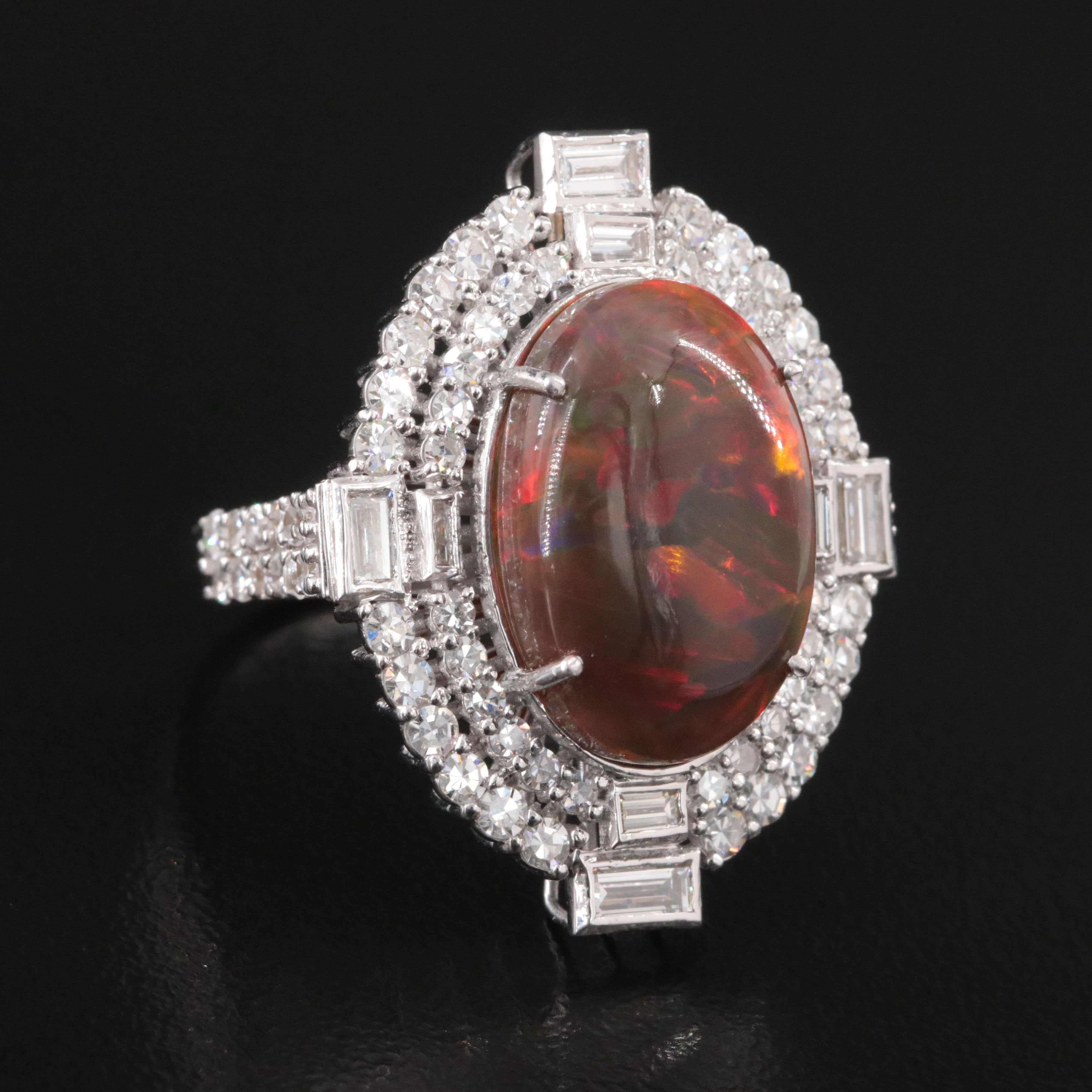 18K 4.48 CT Opal and 1.83 CTW Diamond Ring with GIA Report