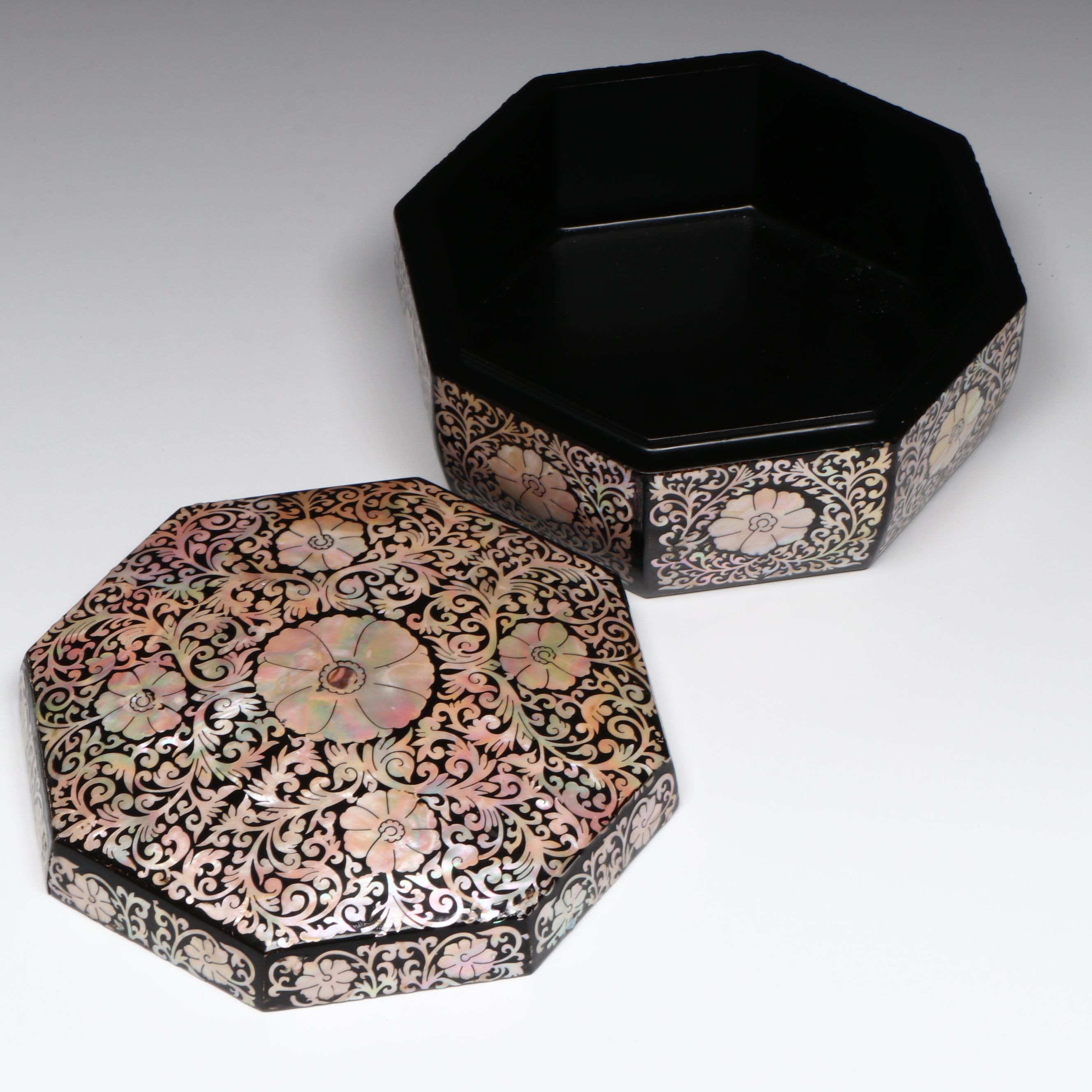 Octagonal Mother-of-Pearl Inlay Lacquerware Box