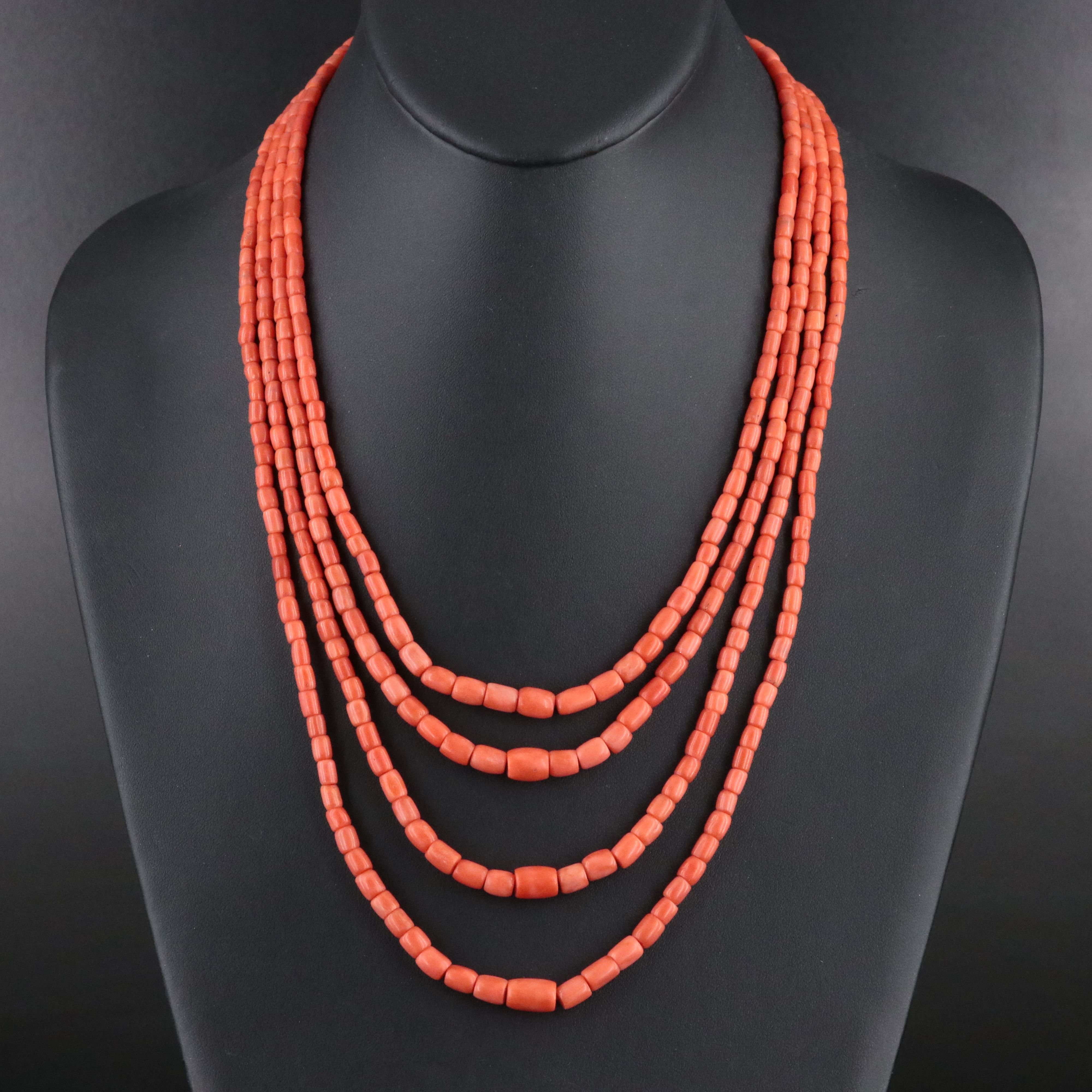 Coral Multi-Strand Necklace with Sterling Clasp