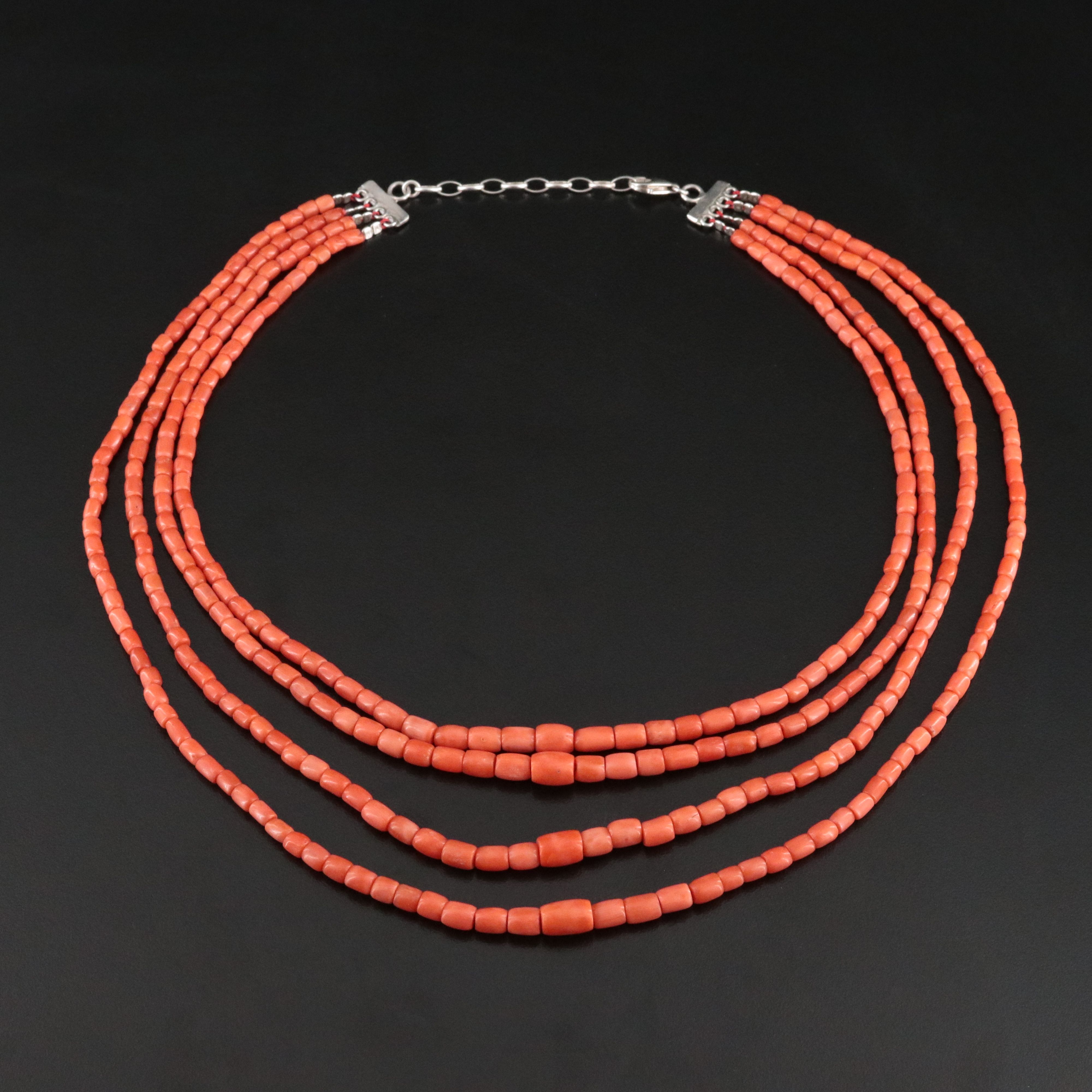 Coral Multi-Strand Necklace with Sterling Clasp