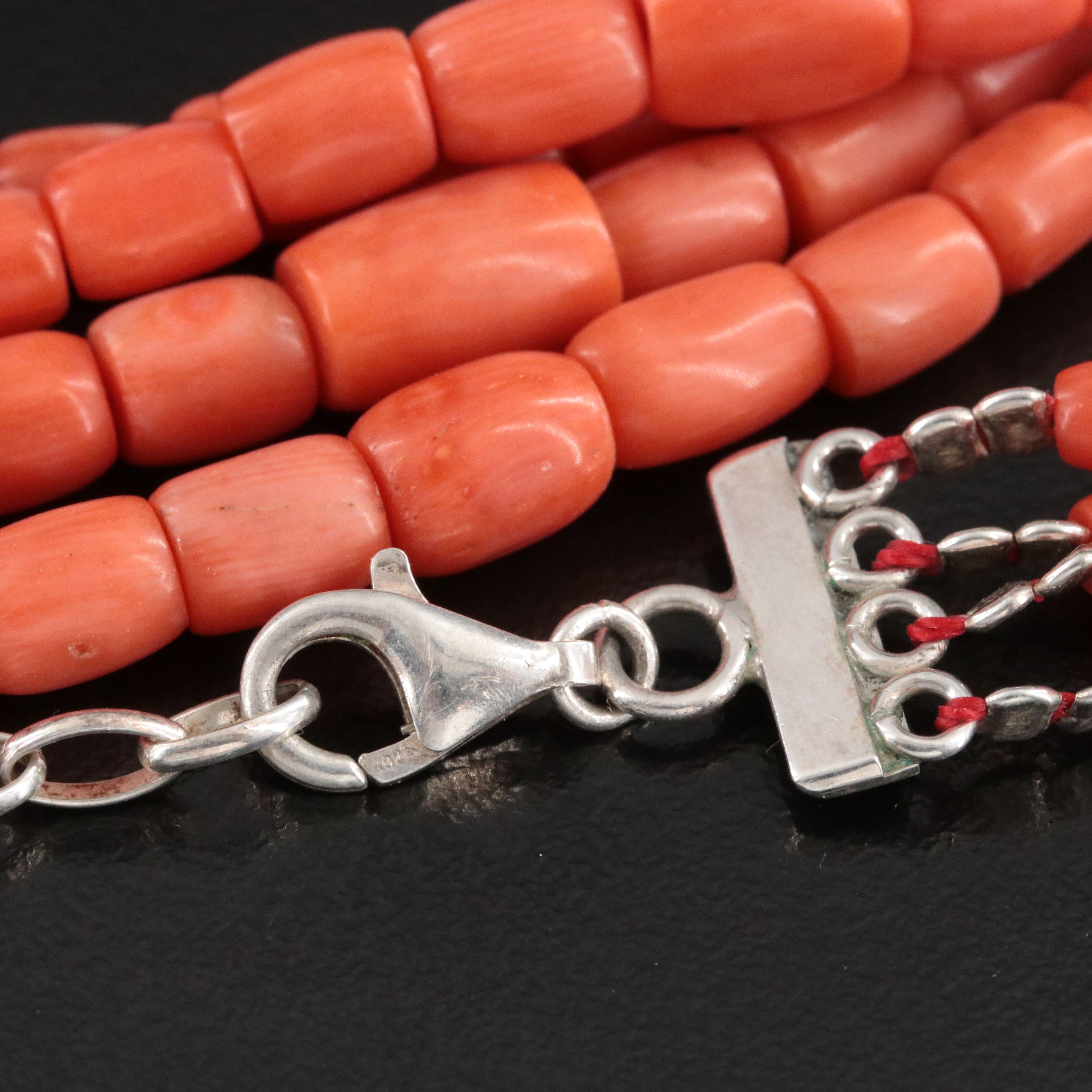 Coral Multi-Strand Necklace with Sterling Clasp