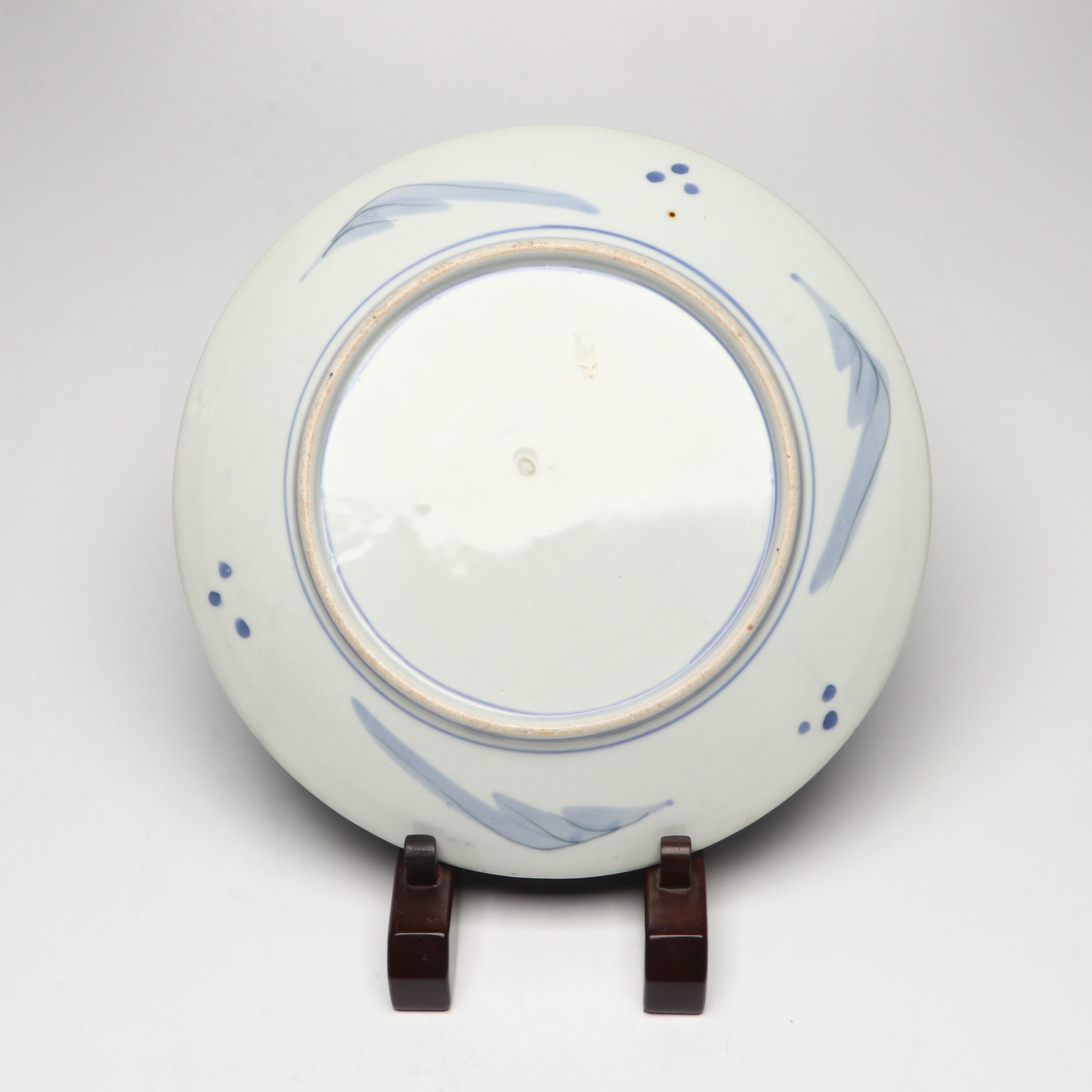 Japanese Arita Porcelain Landscape Charger on Wooden Stand