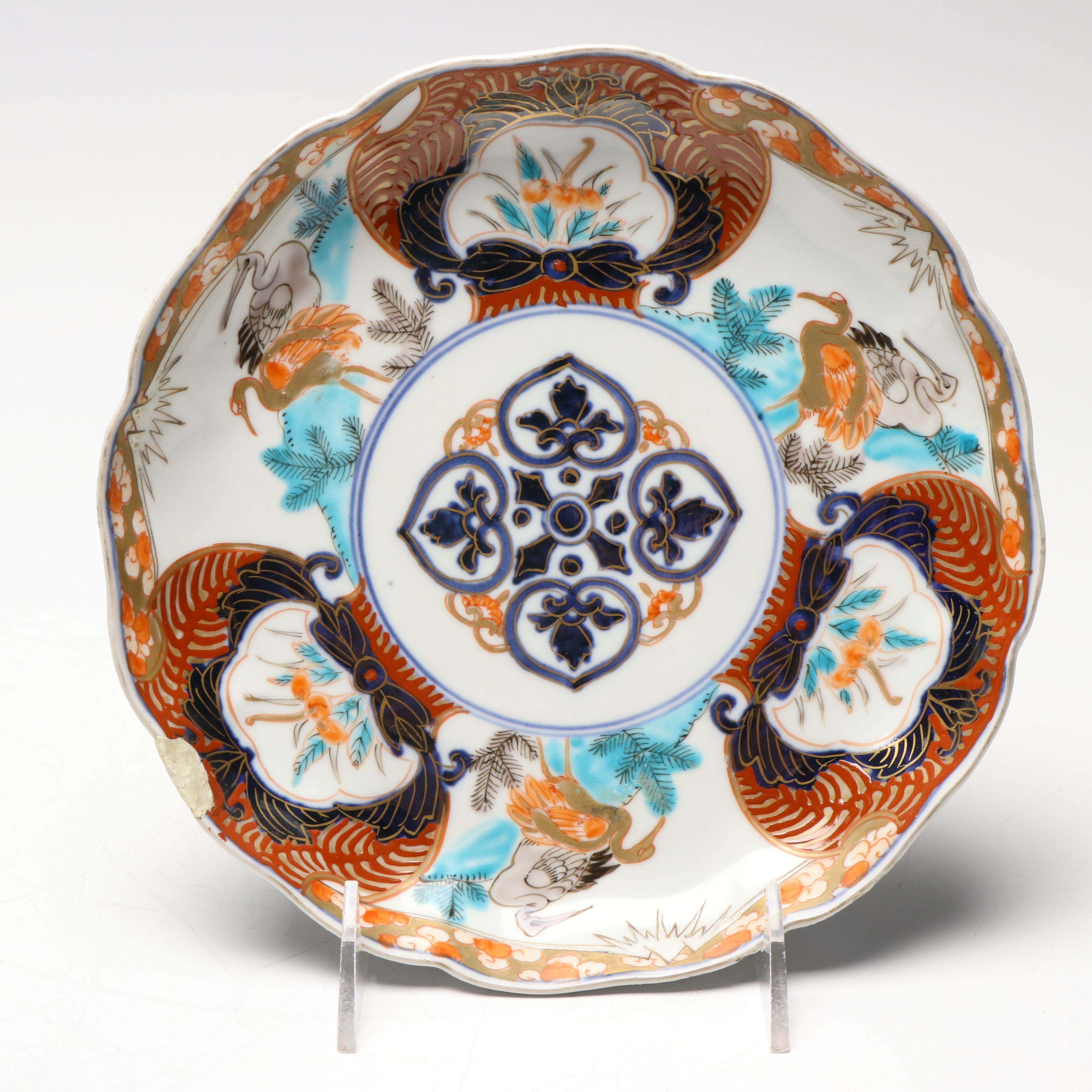 Japanese Vintage Crane Motif Imari Porcelain Plates