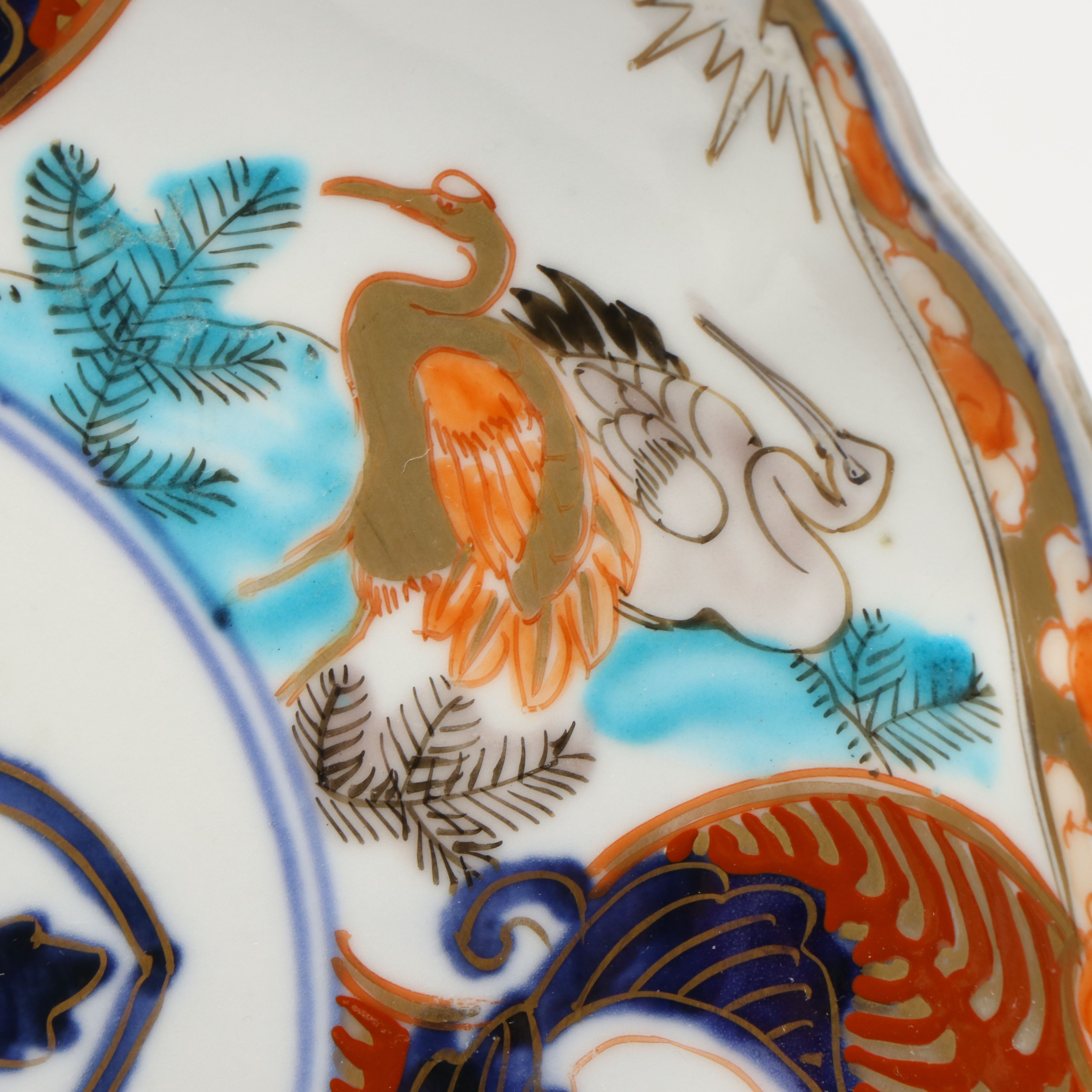 Japanese Vintage Crane Motif Imari Porcelain Plates