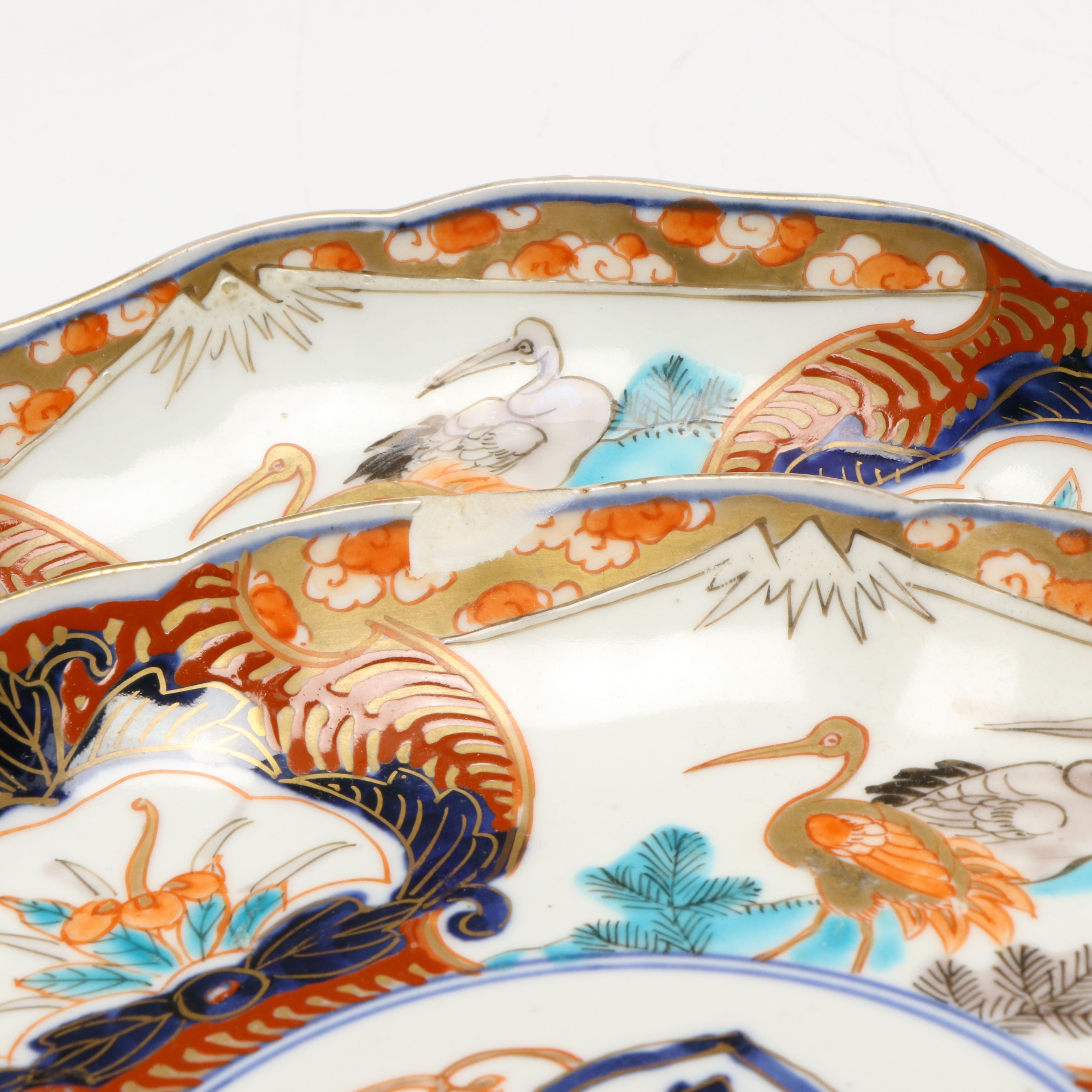 Japanese Vintage Crane Motif Imari Porcelain Plates