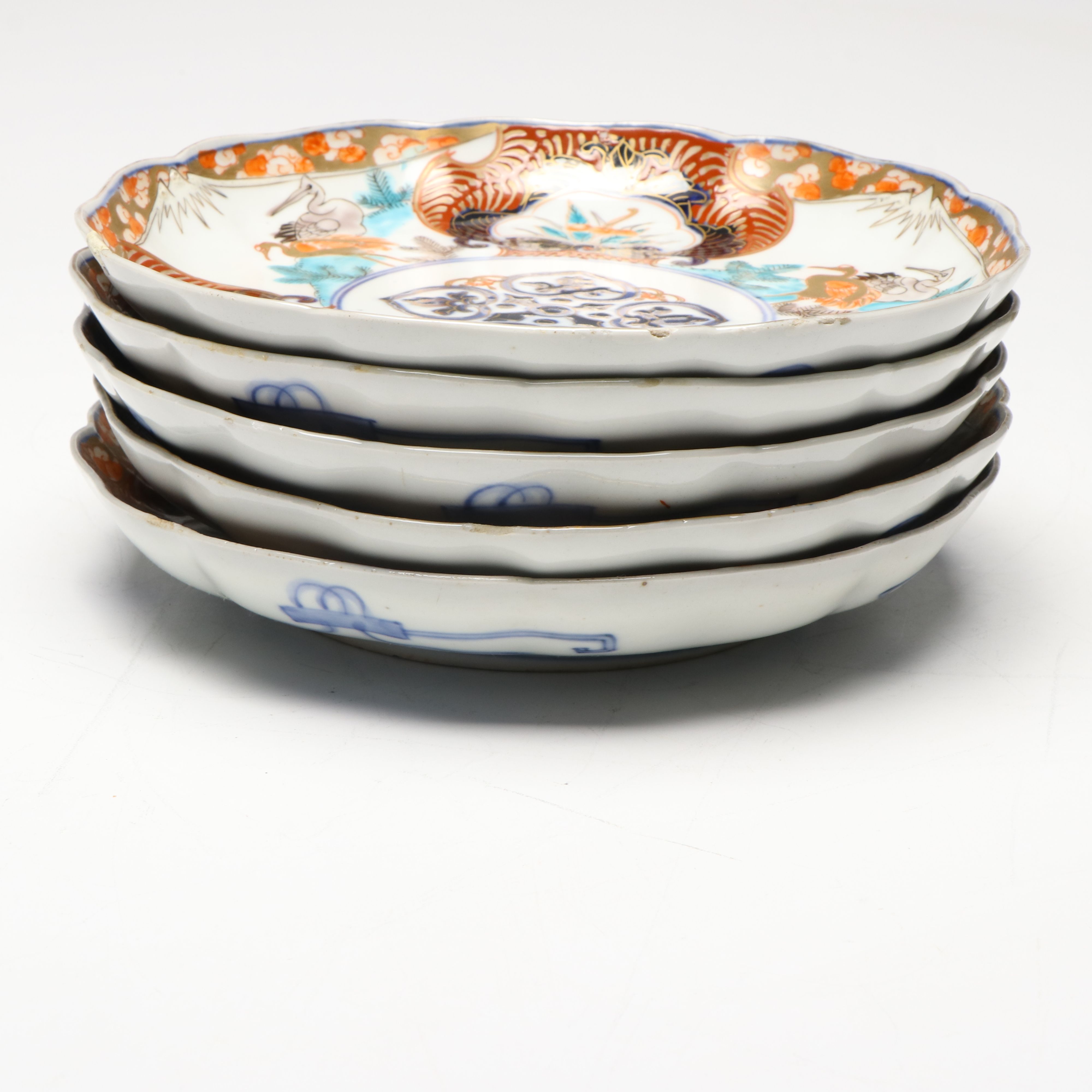 Japanese Vintage Crane Motif Imari Porcelain Plates
