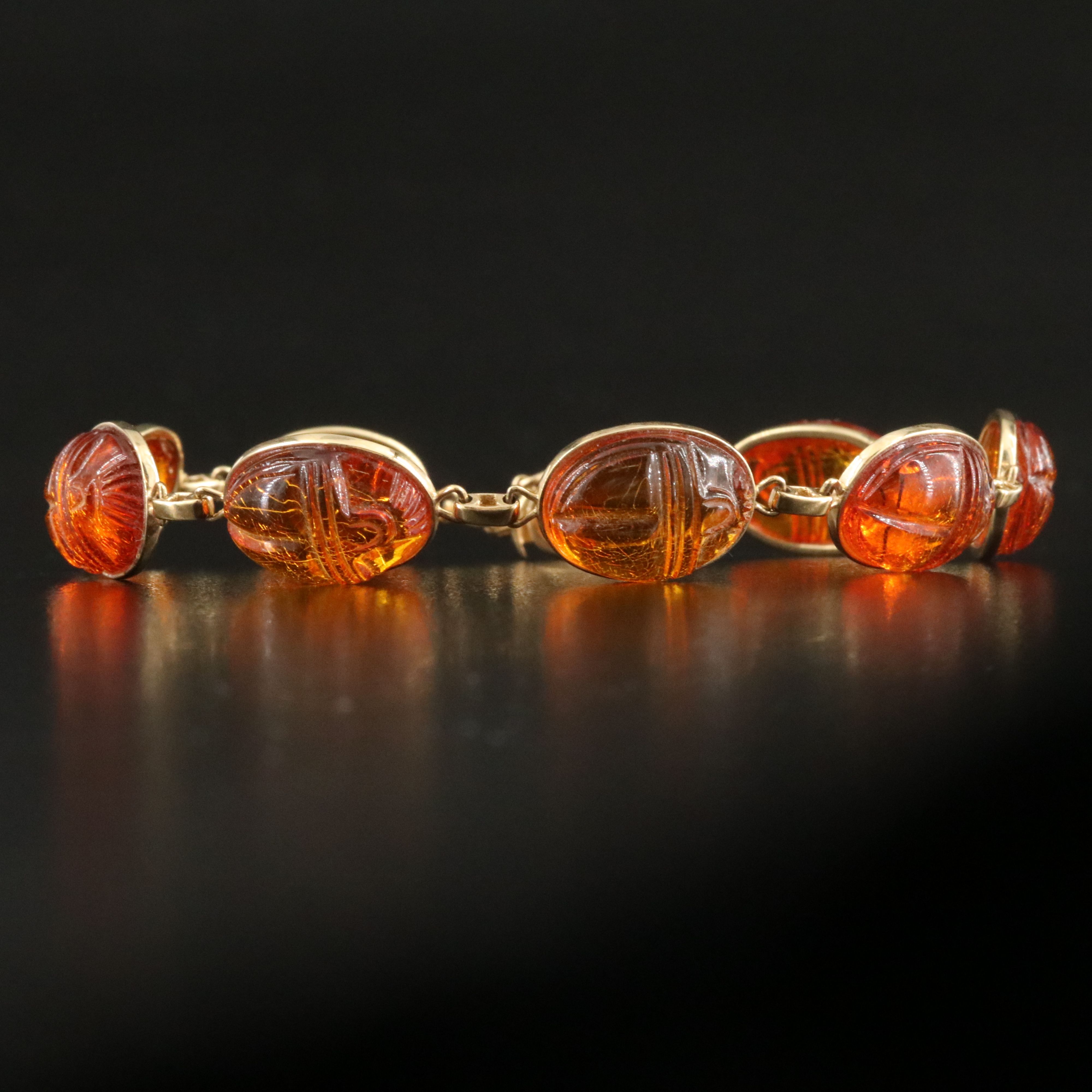 14K Amber Scarab Bracelet