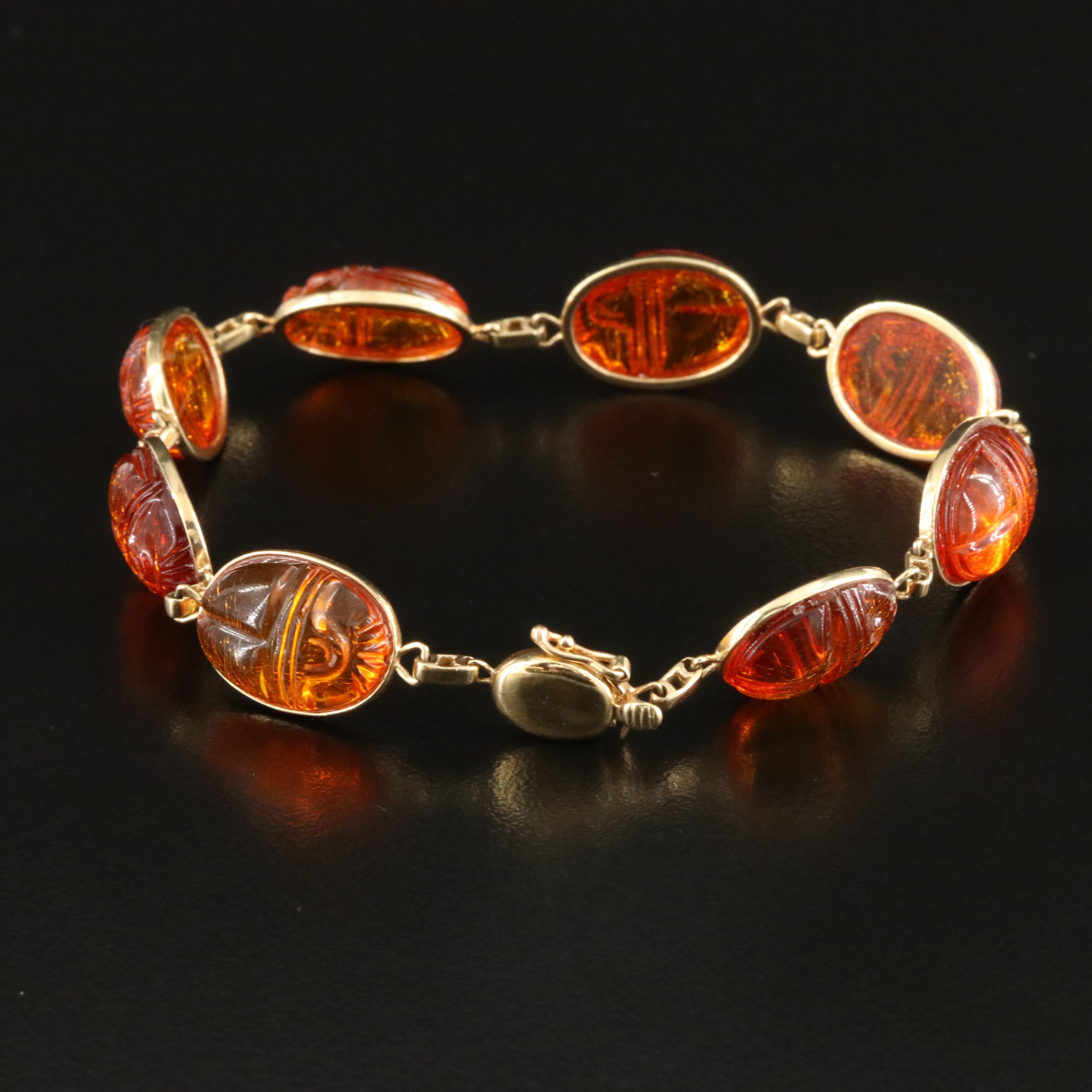 14K Amber Scarab Bracelet