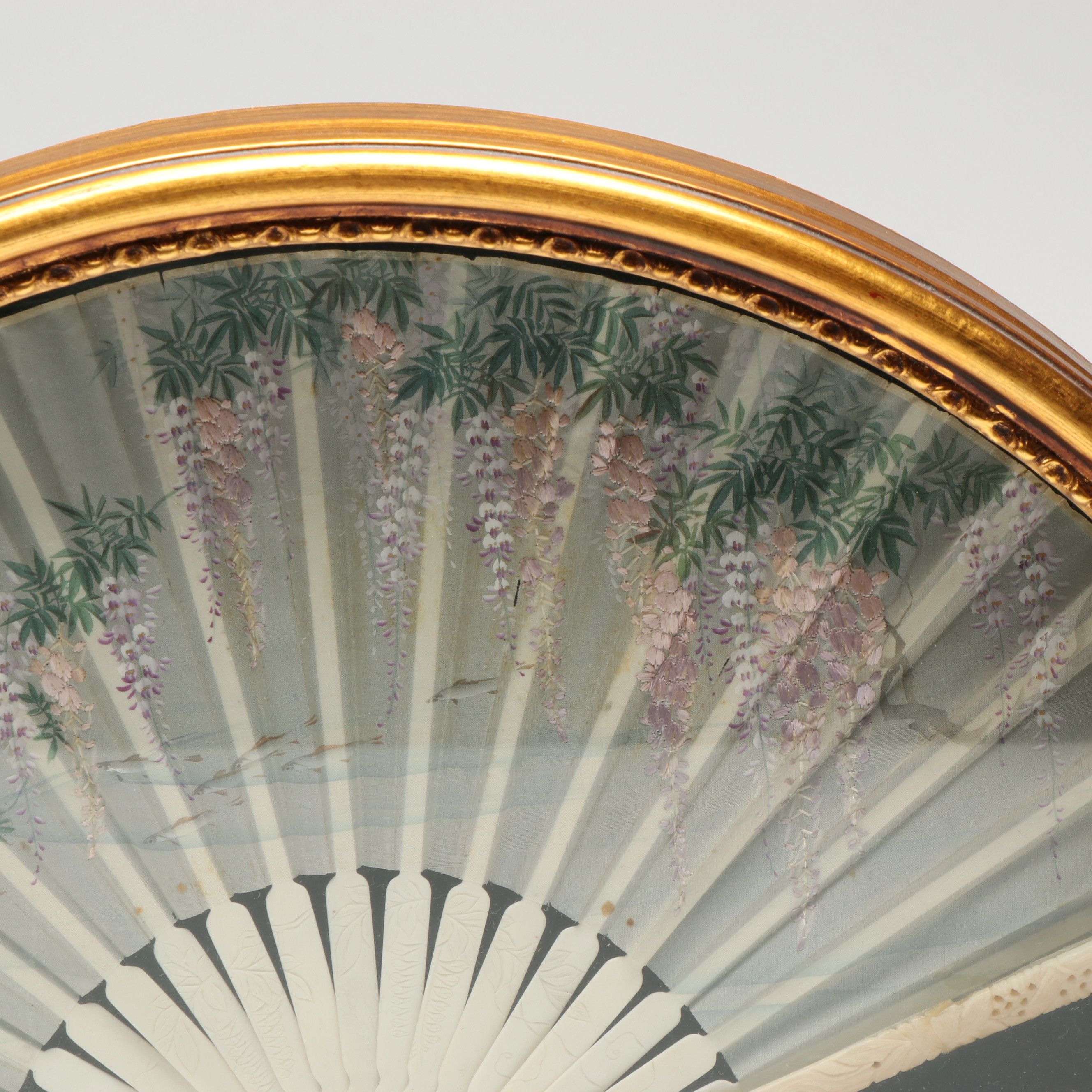 Hand-Embroidered Silk Fan in Frame and Small Portrait Prints