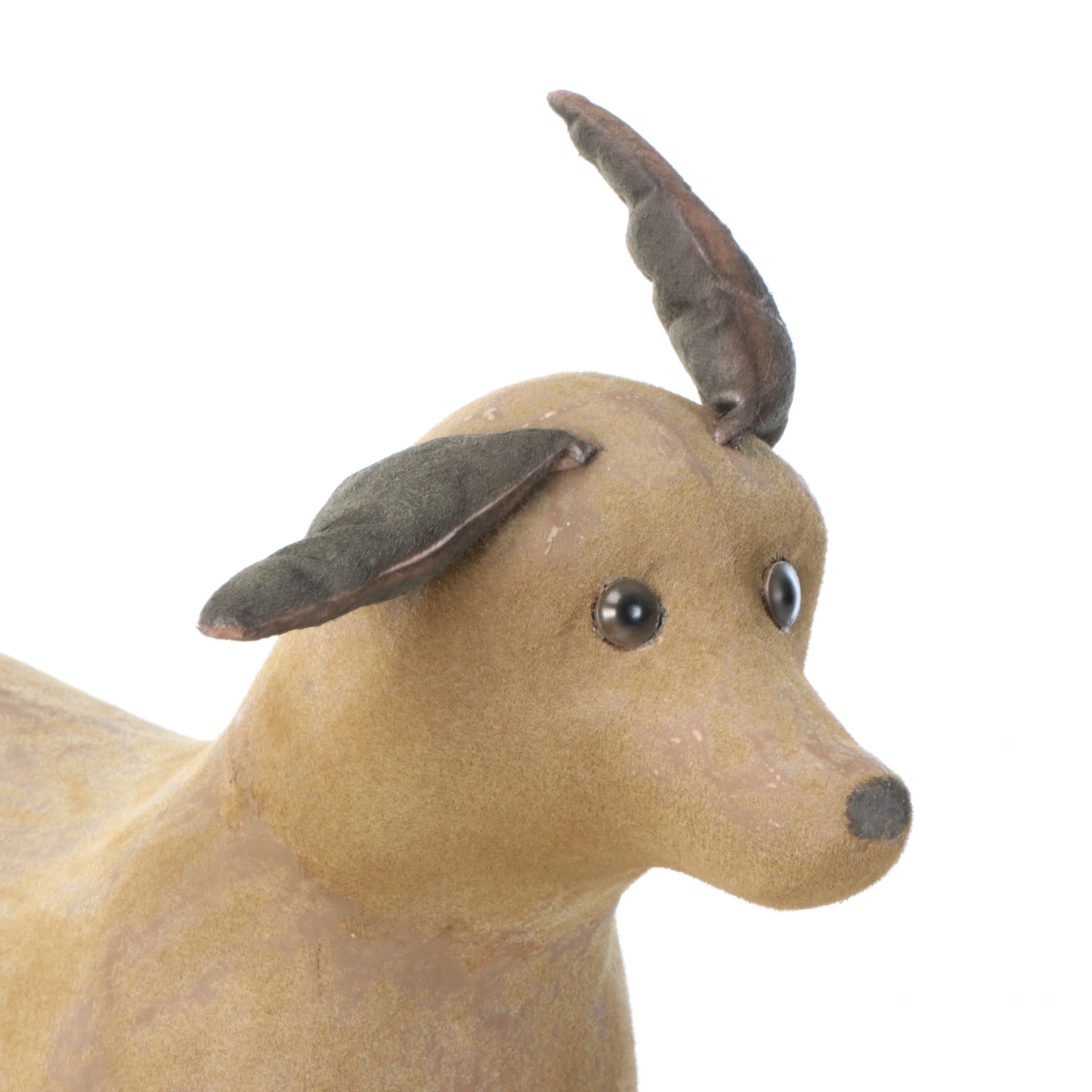 Flocked Papier-Mâché Dog Pull Toy