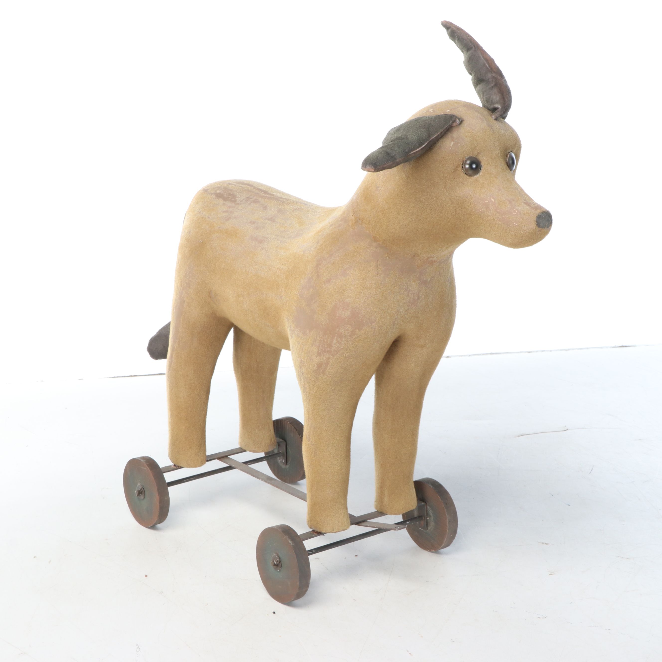 Flocked Papier-Mâché Dog Pull Toy