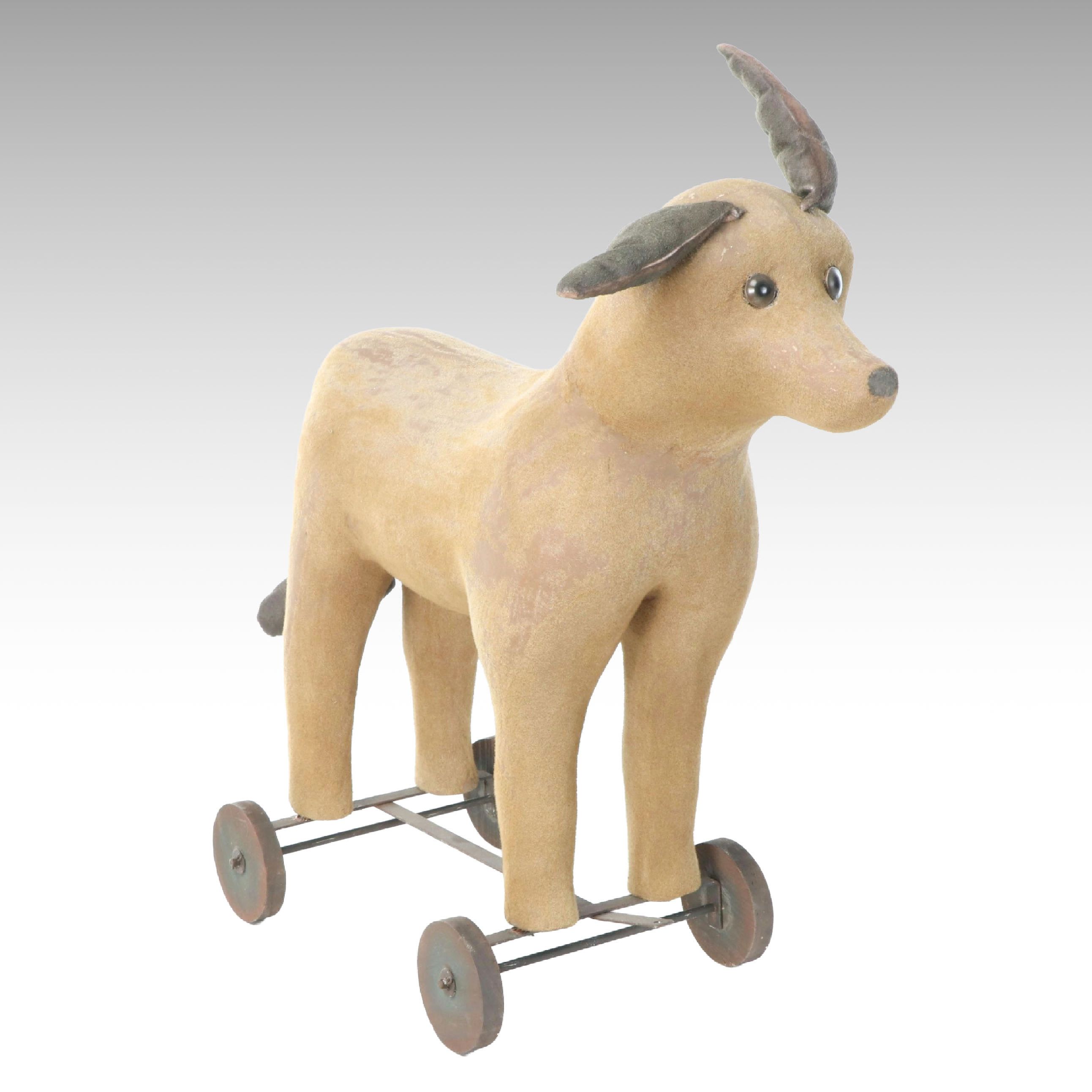 Flocked Papier-Mâché Dog Pull Toy