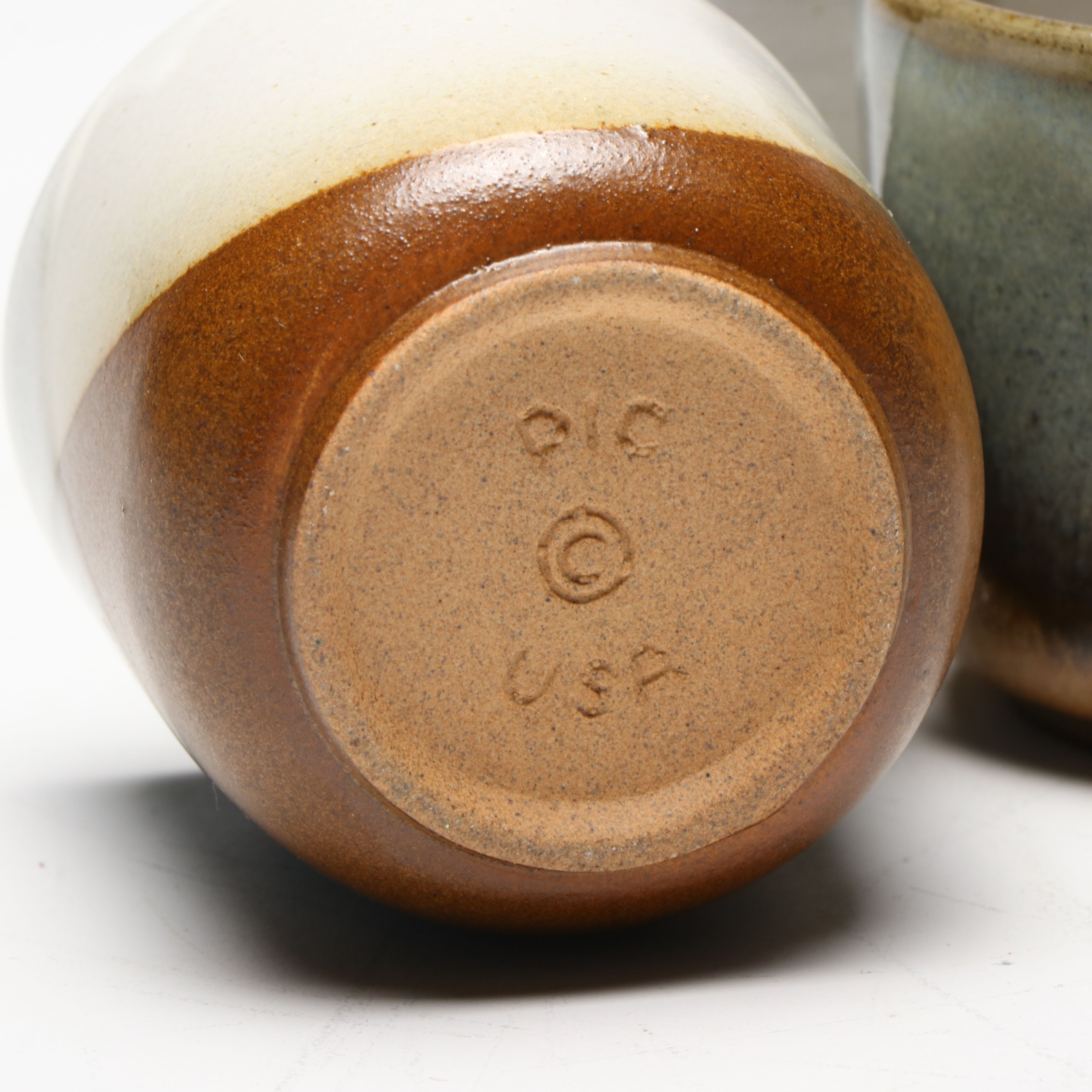 Mid Century Modern Pottery Craft Stoneware Decanter and Cups, 1970s