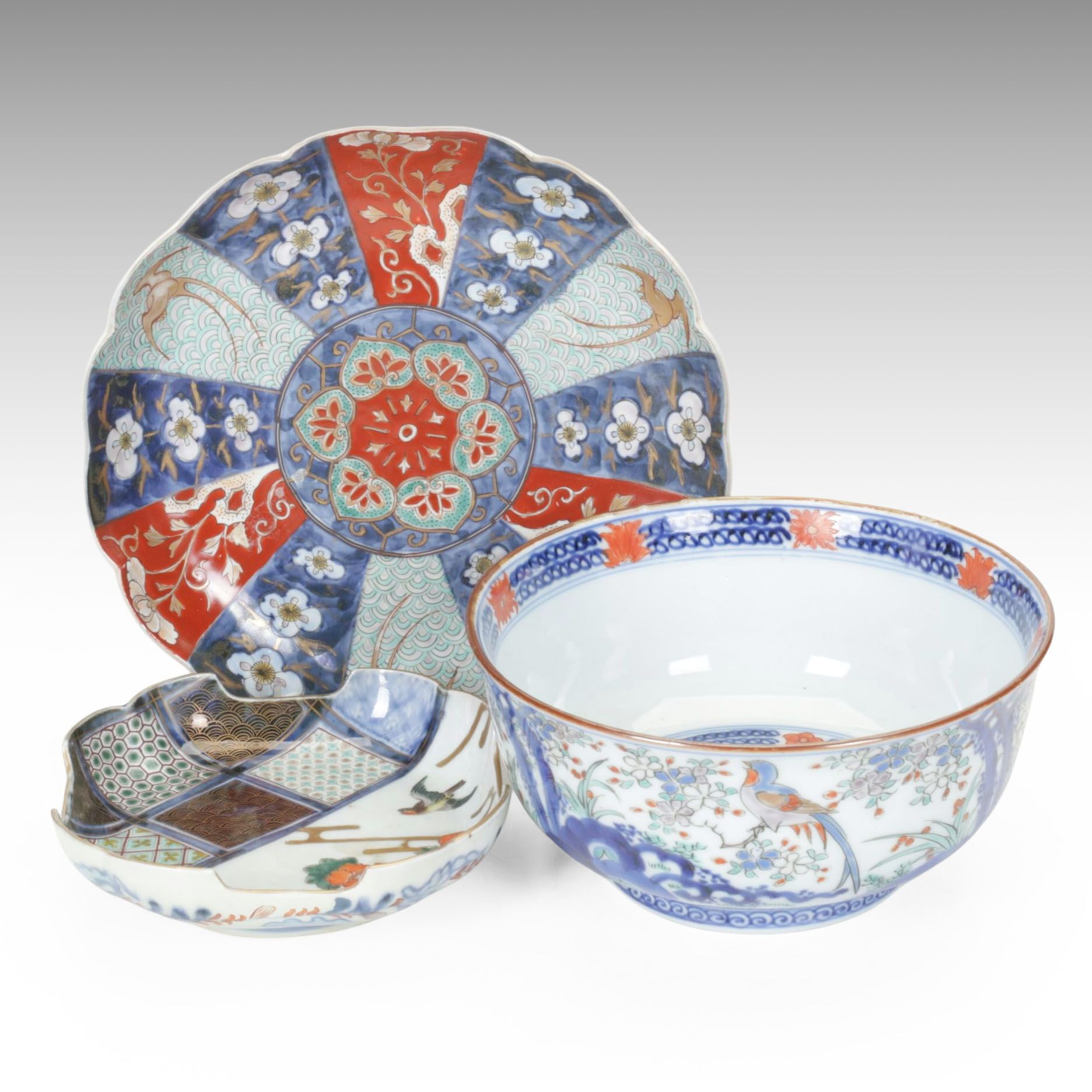 Japanese Imari Porcelain Plate, Bowl and Ashtray
