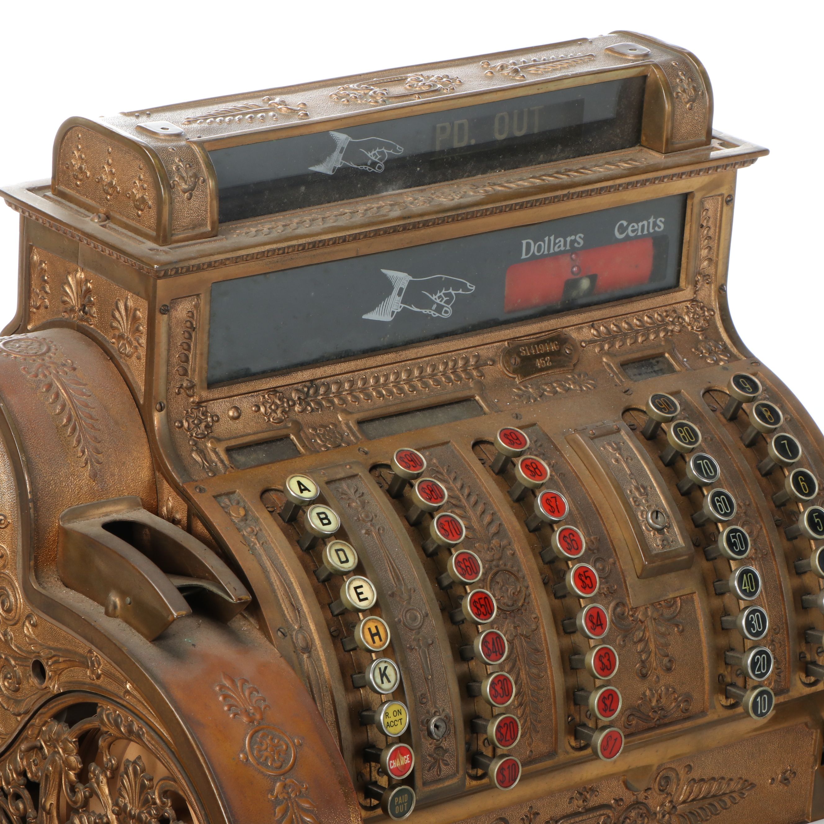 Ohio Made National Cash Register Model 452 Brass Register, Early 20th Century