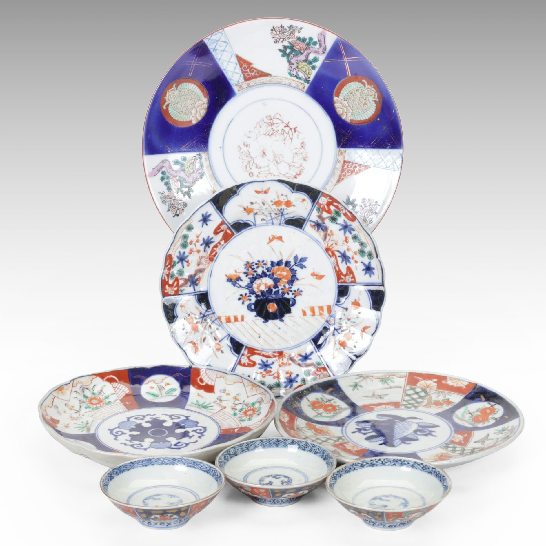 Japanese Imari Porcelain Bowls and Chargers