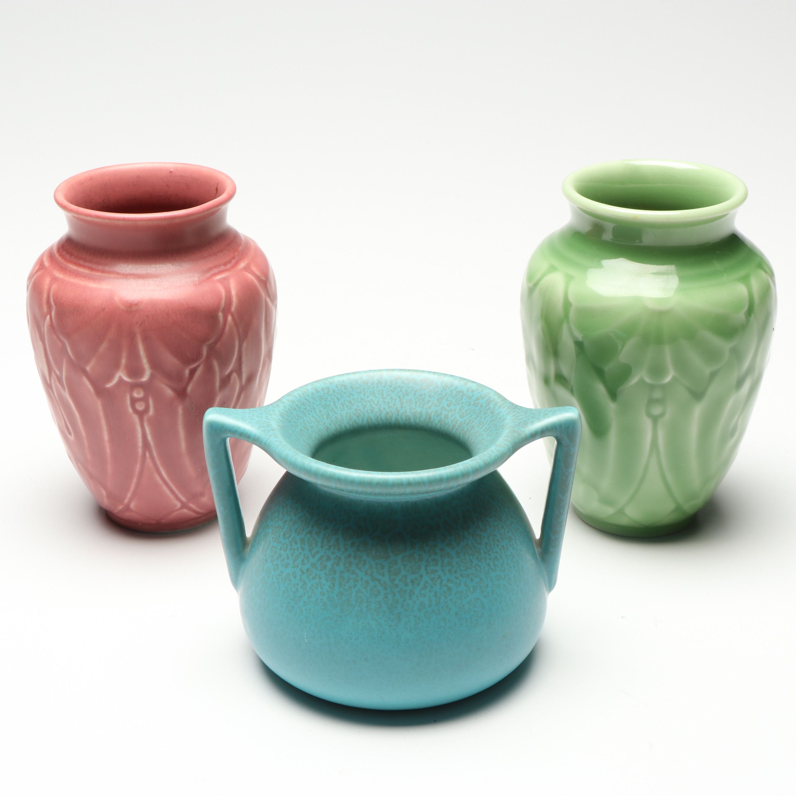 Rookwood Pottery Handled Cabinet Vase with Art Nouveau Vases, 1928 and 1938