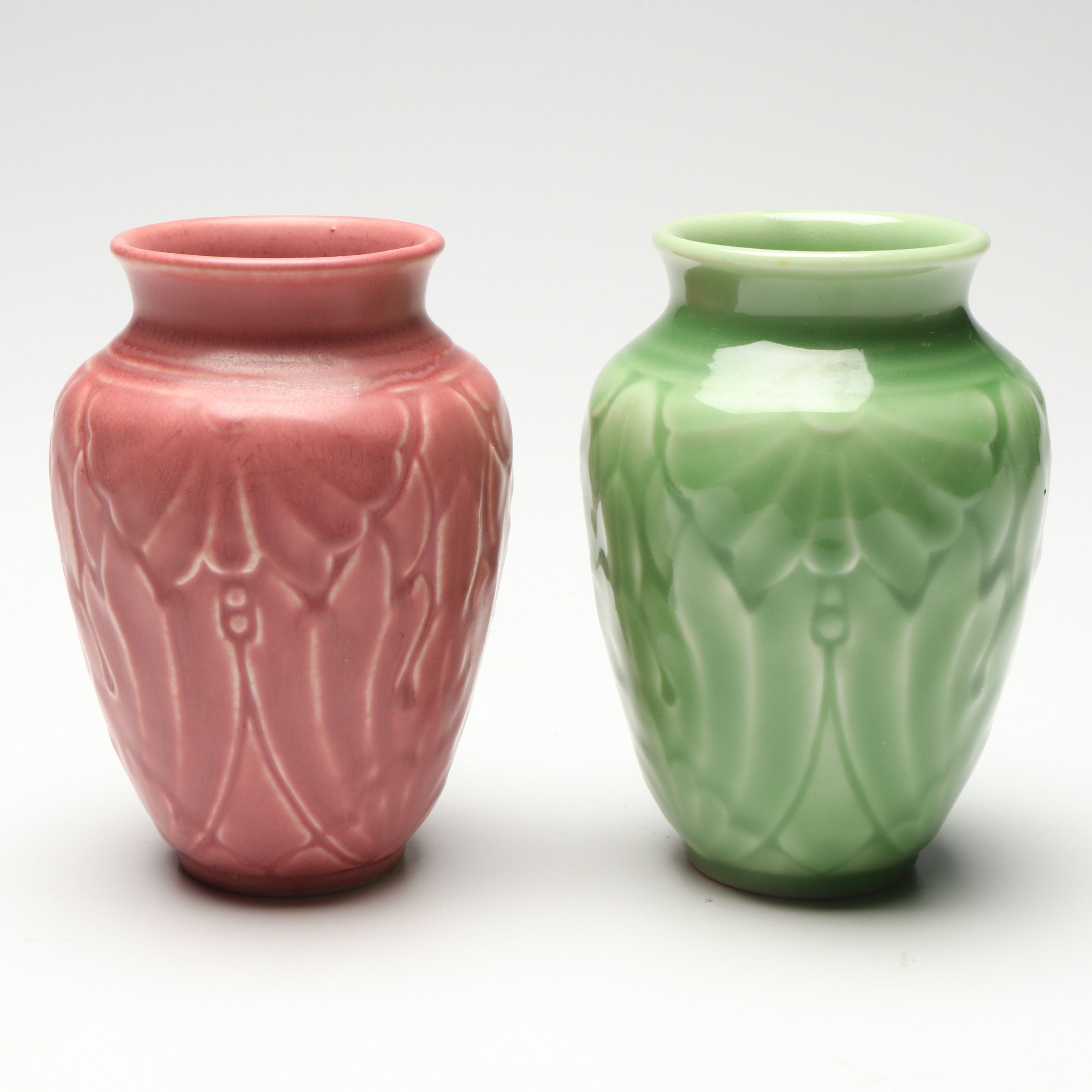 Rookwood Pottery Handled Cabinet Vase with Art Nouveau Vases, 1928 and 1938