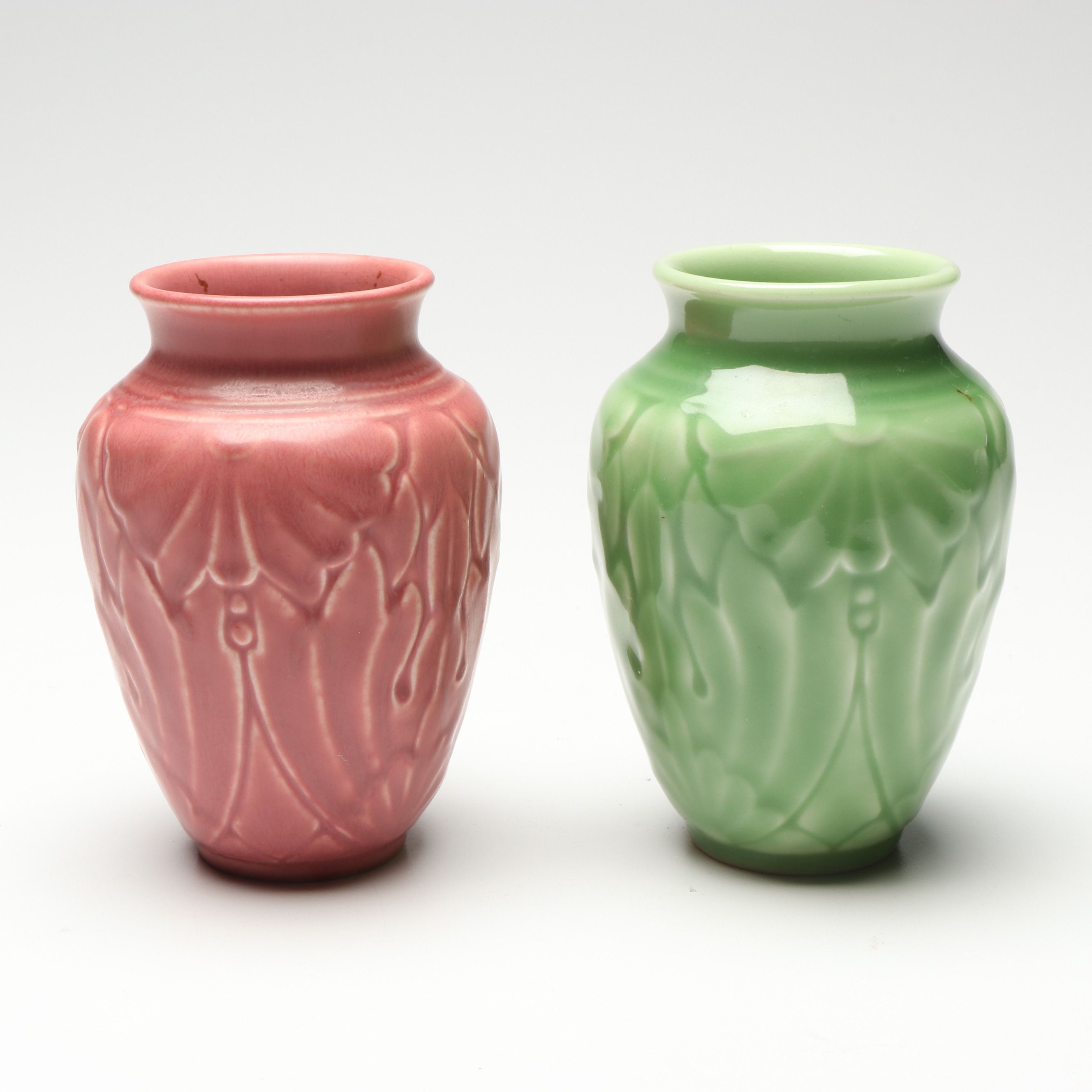 Rookwood Pottery Handled Cabinet Vase with Art Nouveau Vases, 1928 and 1938