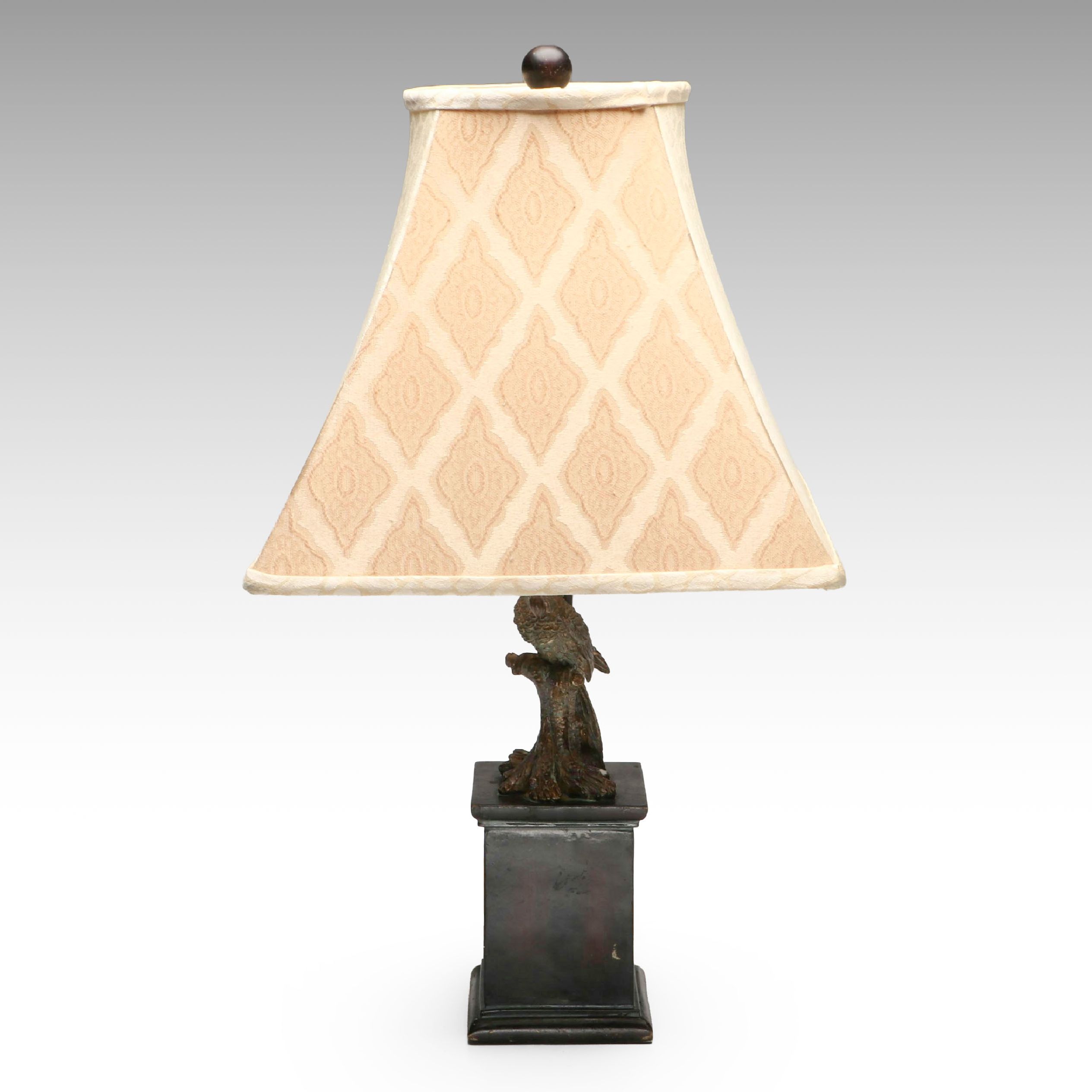 Bronze Finish Parrot Table Lamp with Jacquard Lampshade
