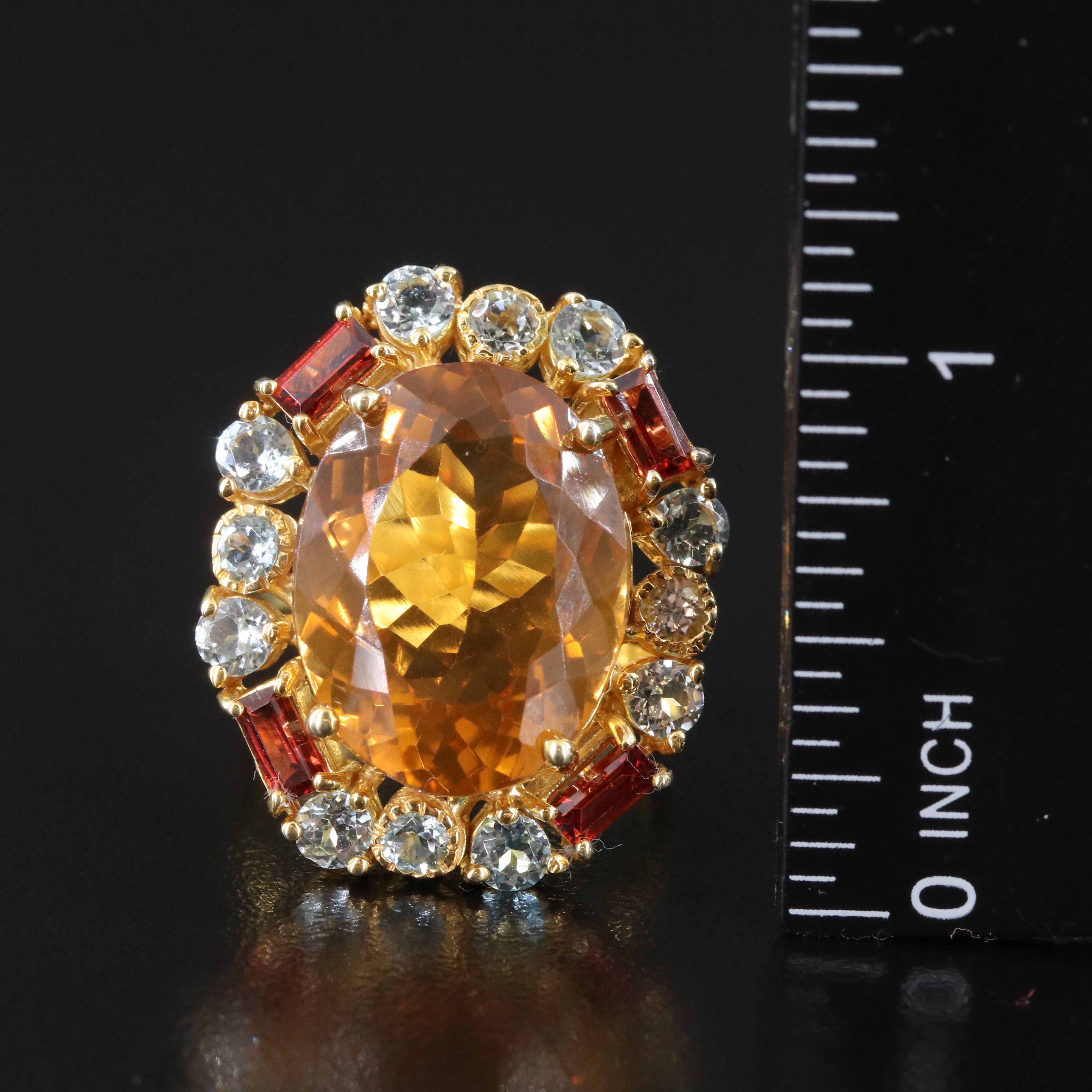 Sterling Citrine, White Topaz and Garnet Halo Ring