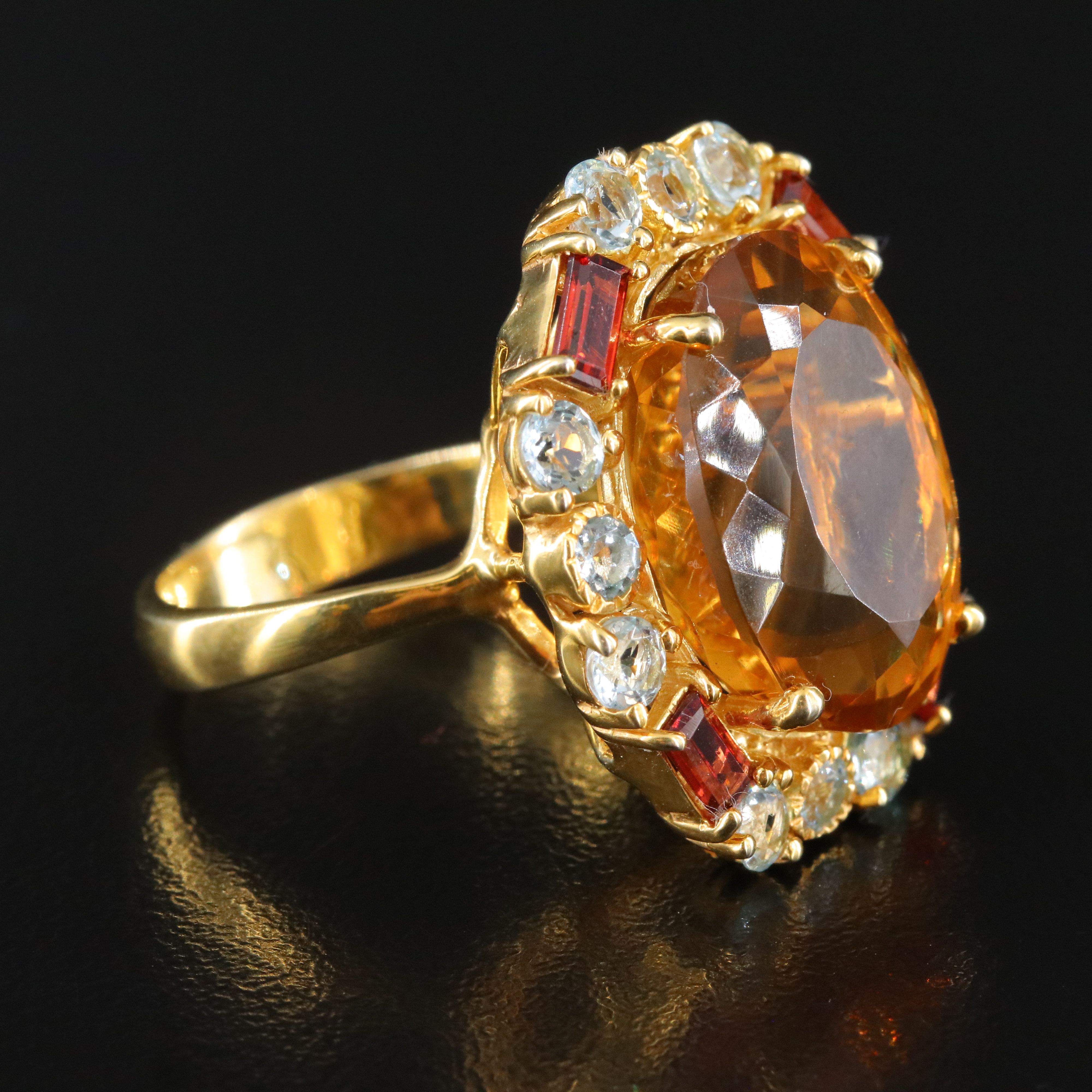 Sterling Citrine, White Topaz and Garnet Halo Ring