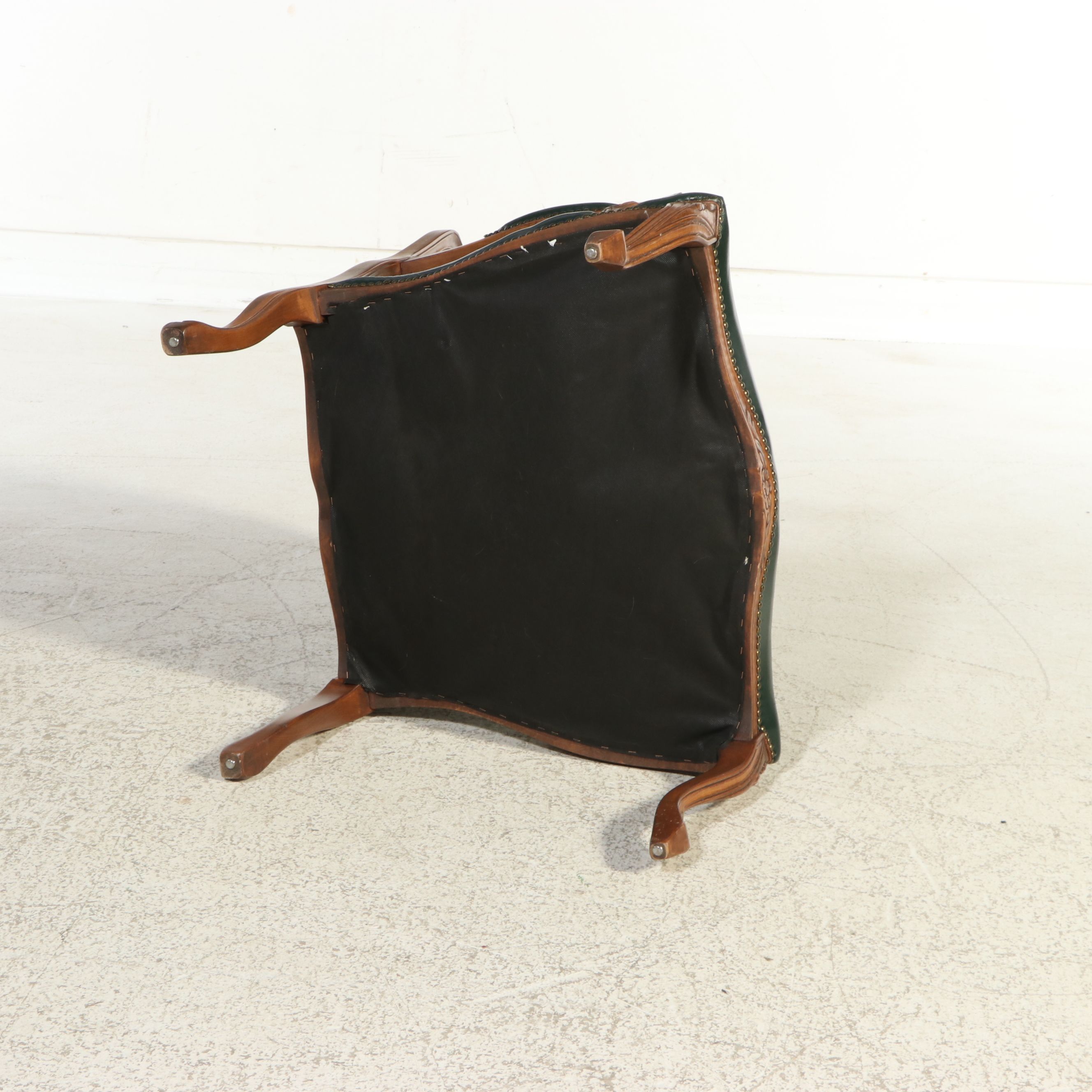 Louis XV Style Carved Beechwood and Hunter Green Leather Fauteuil