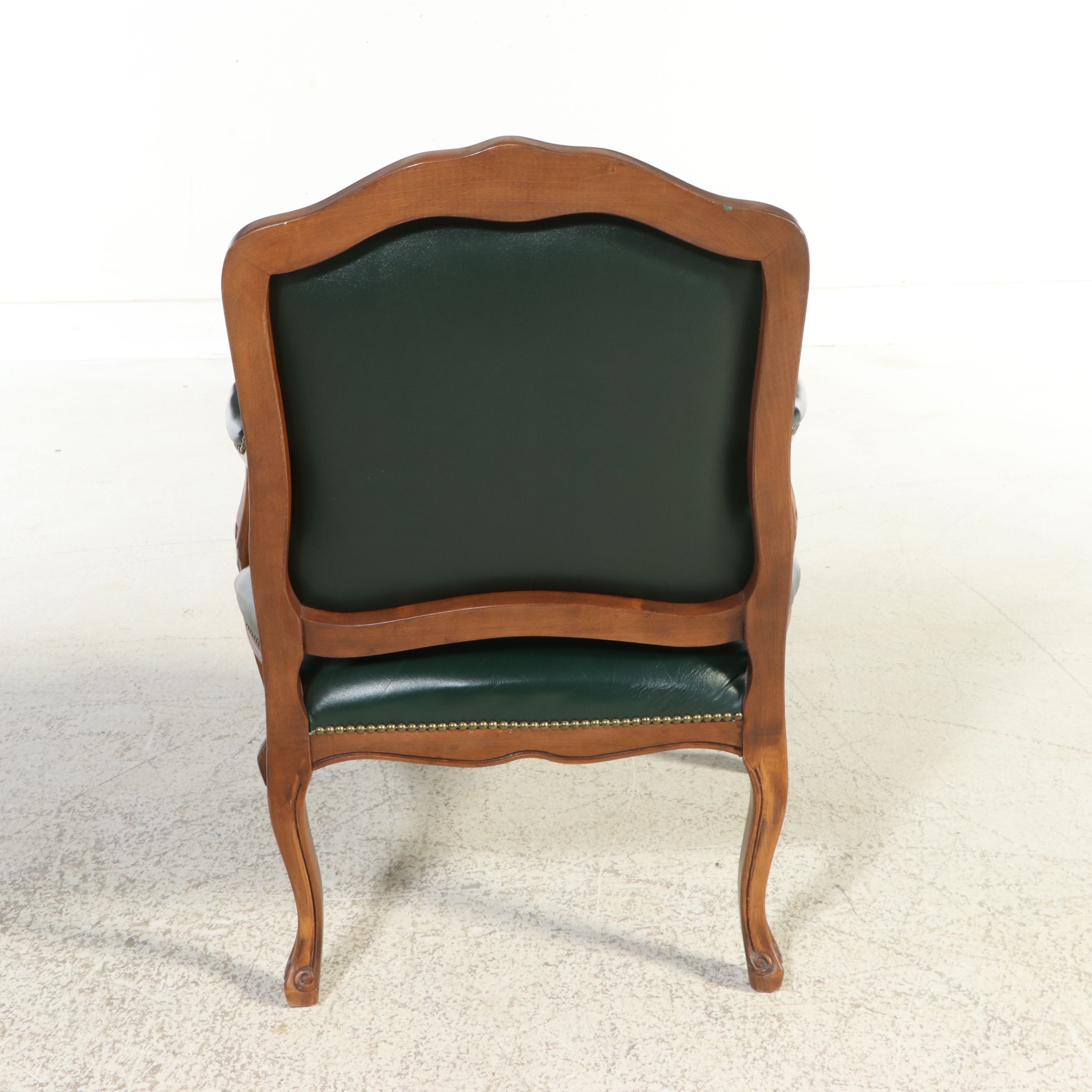 Louis XV Style Carved Beechwood and Hunter Green Leather Fauteuil
