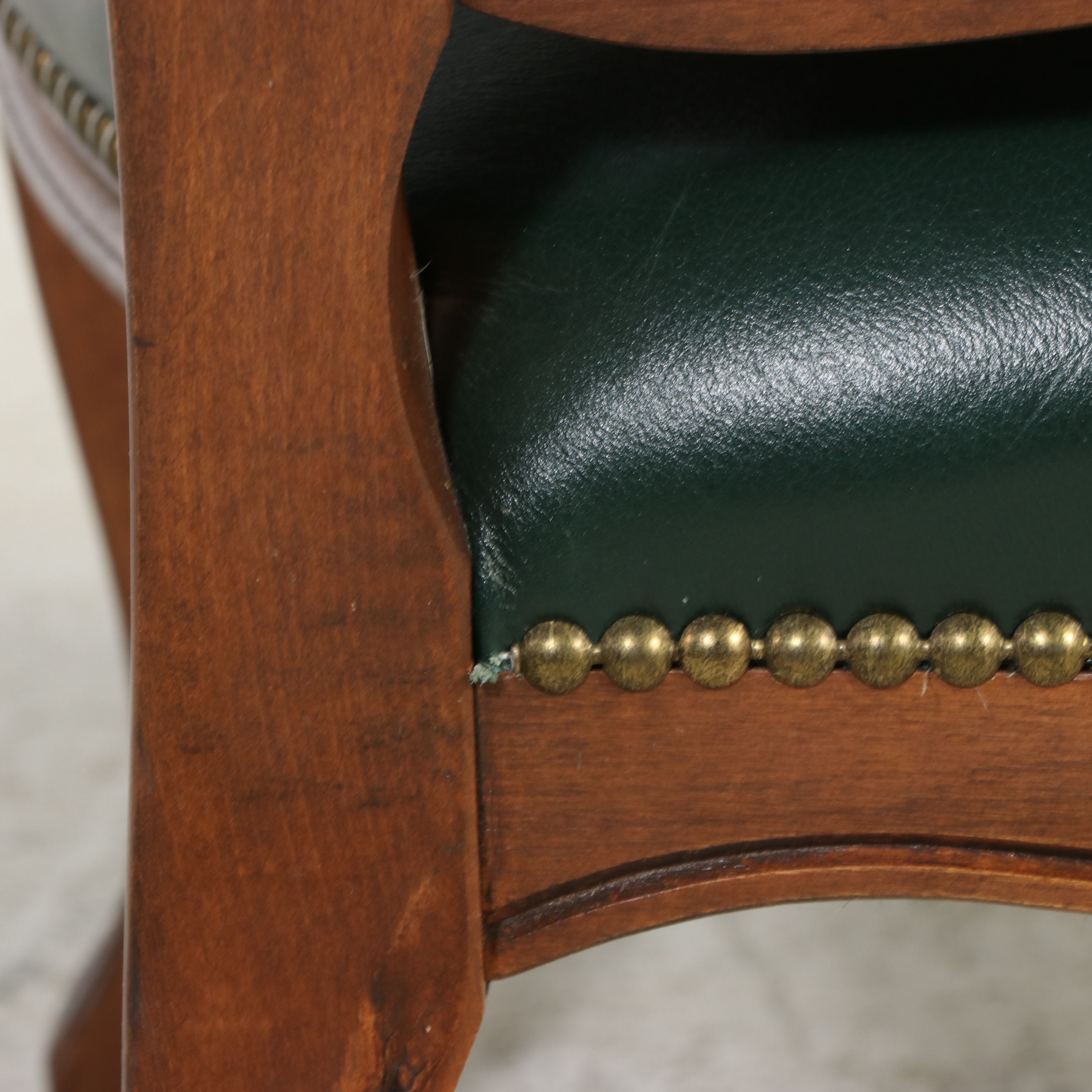 Louis XV Style Carved Beechwood and Hunter Green Leather Fauteuil