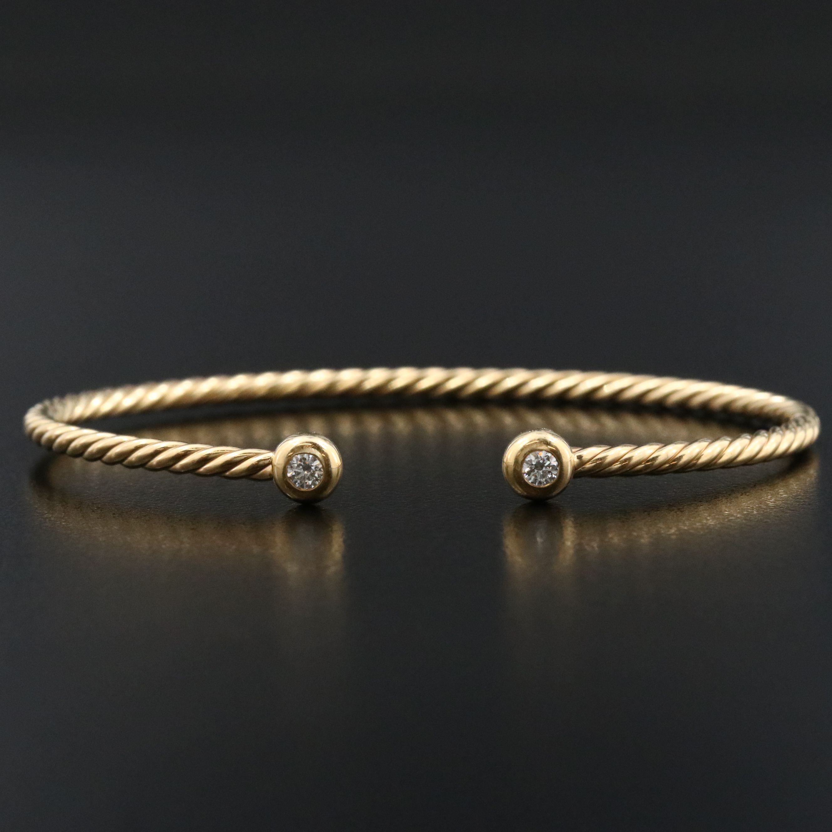 David Yurman Micro Cablespira 18K Cuff Bracelet with Diamond Accents