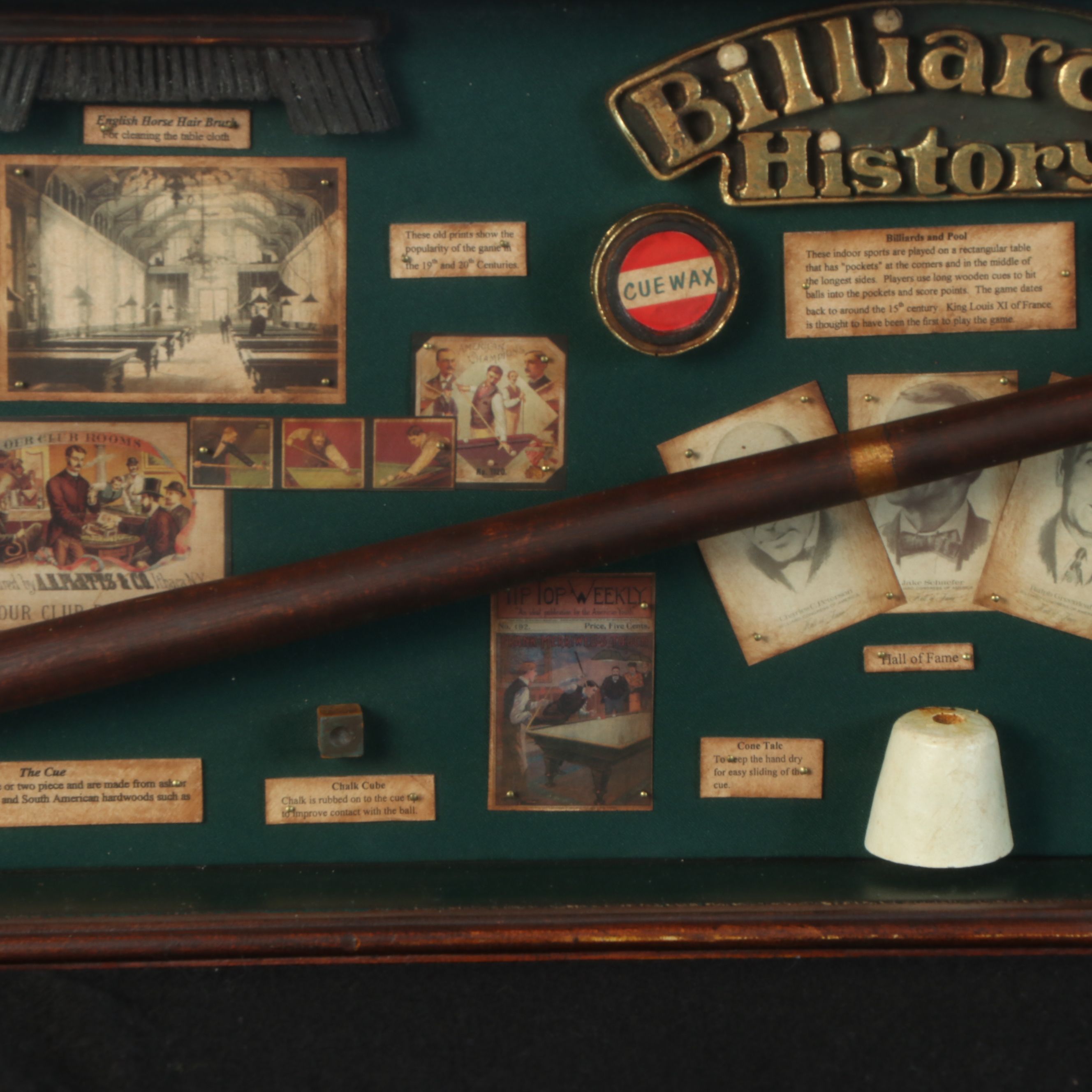 Pool Hall Display "Billiards History" Assemblage Shadow Box
